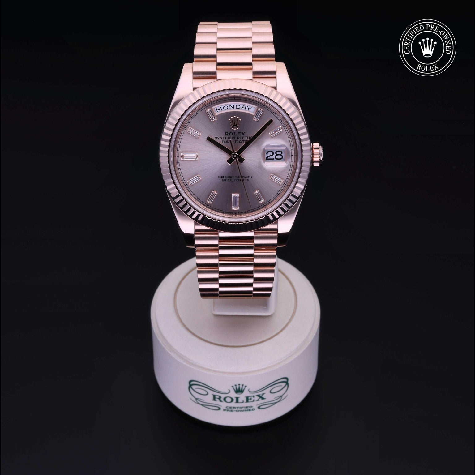 Rolex Certified Pre-owned Day-date M228235-0004 front on black background