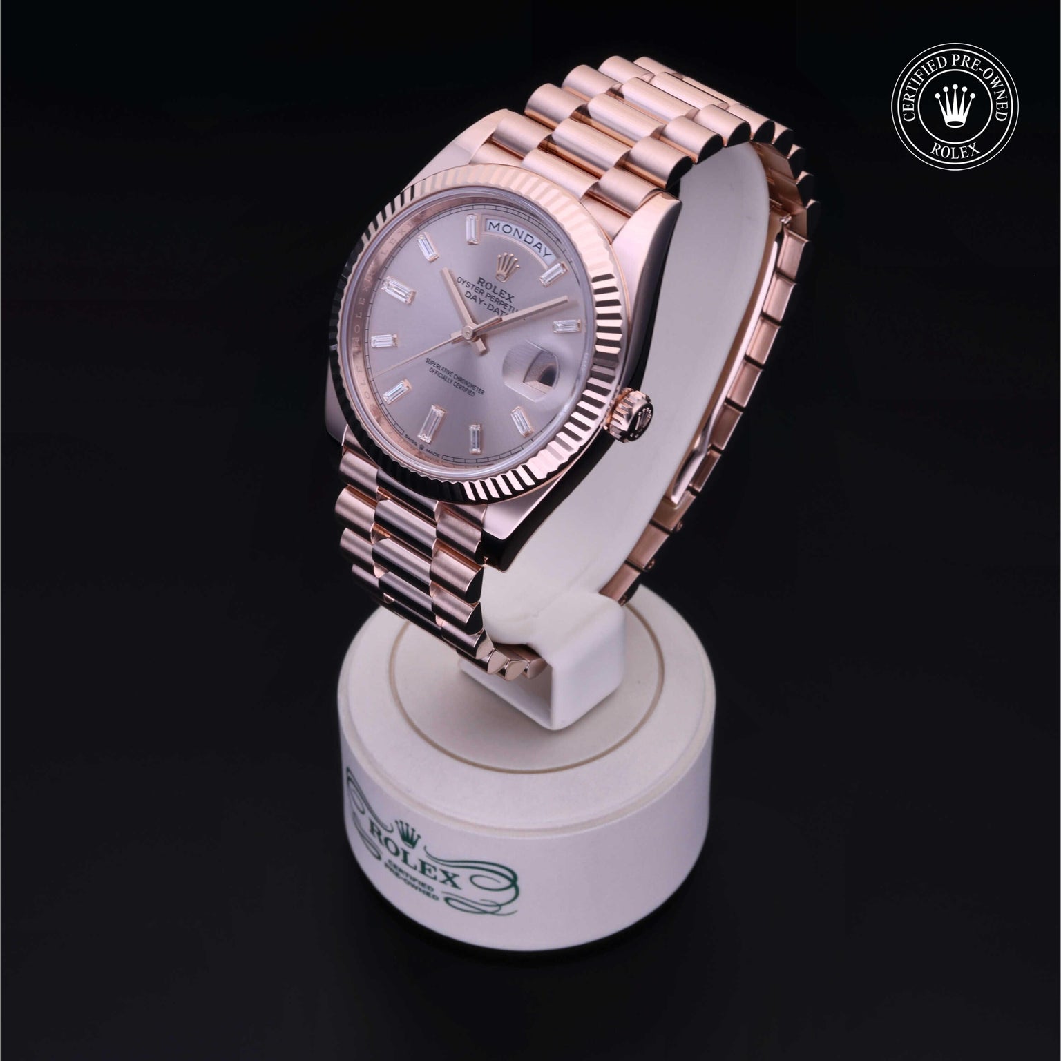 Rolex Certified Pre-owned Day-date M228235-0004 front on black background