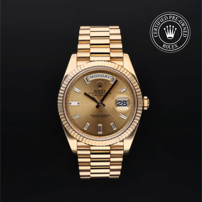 Rolex Certified Pre-owned Day-date M228238-0003 front on black background