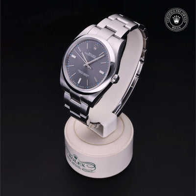 Rolex Certified Pre-owned Oyster Perpetual M114300-0001 front on black background