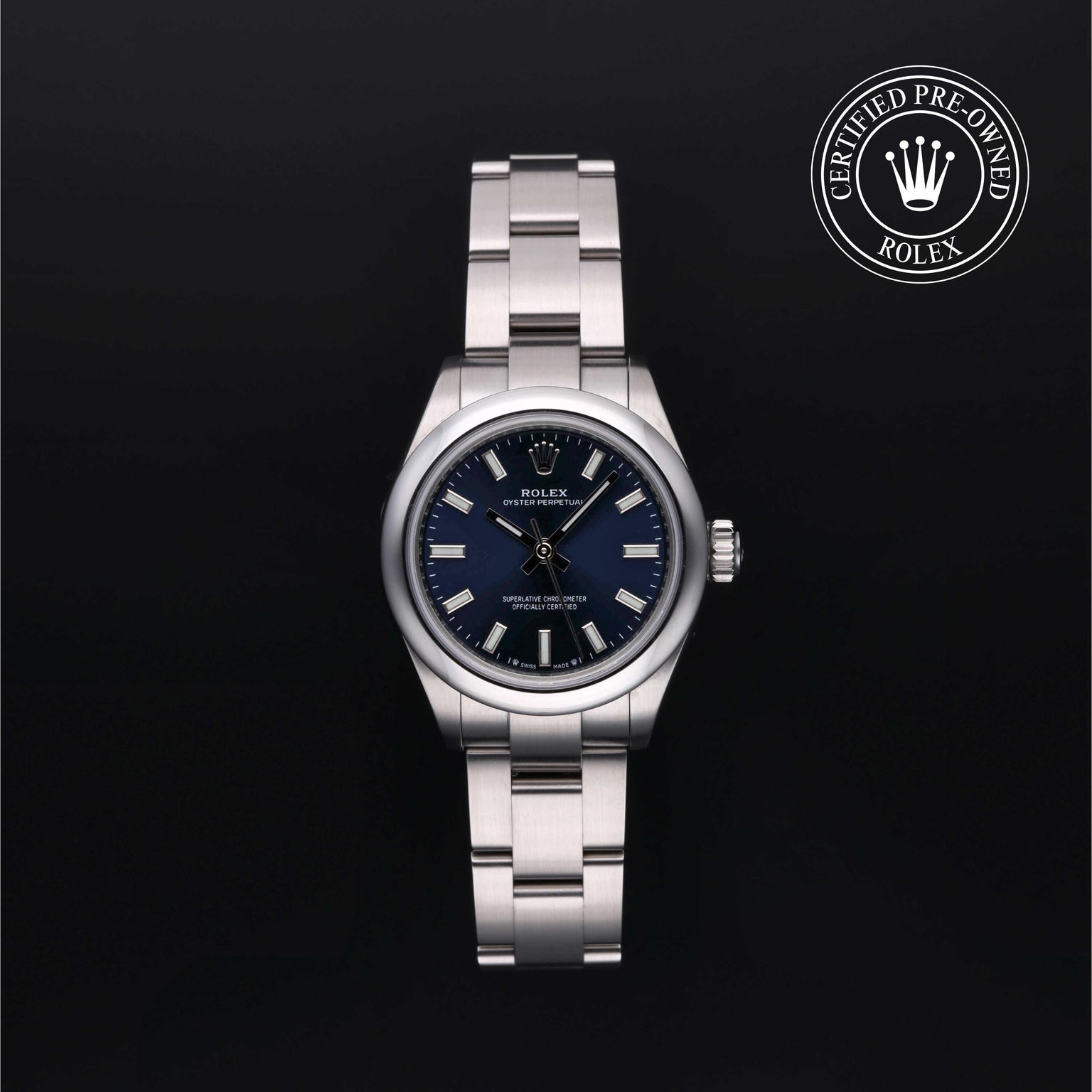 Rolex Certified Pre-owned Oyster Perpetual M276200-0003 front on black background