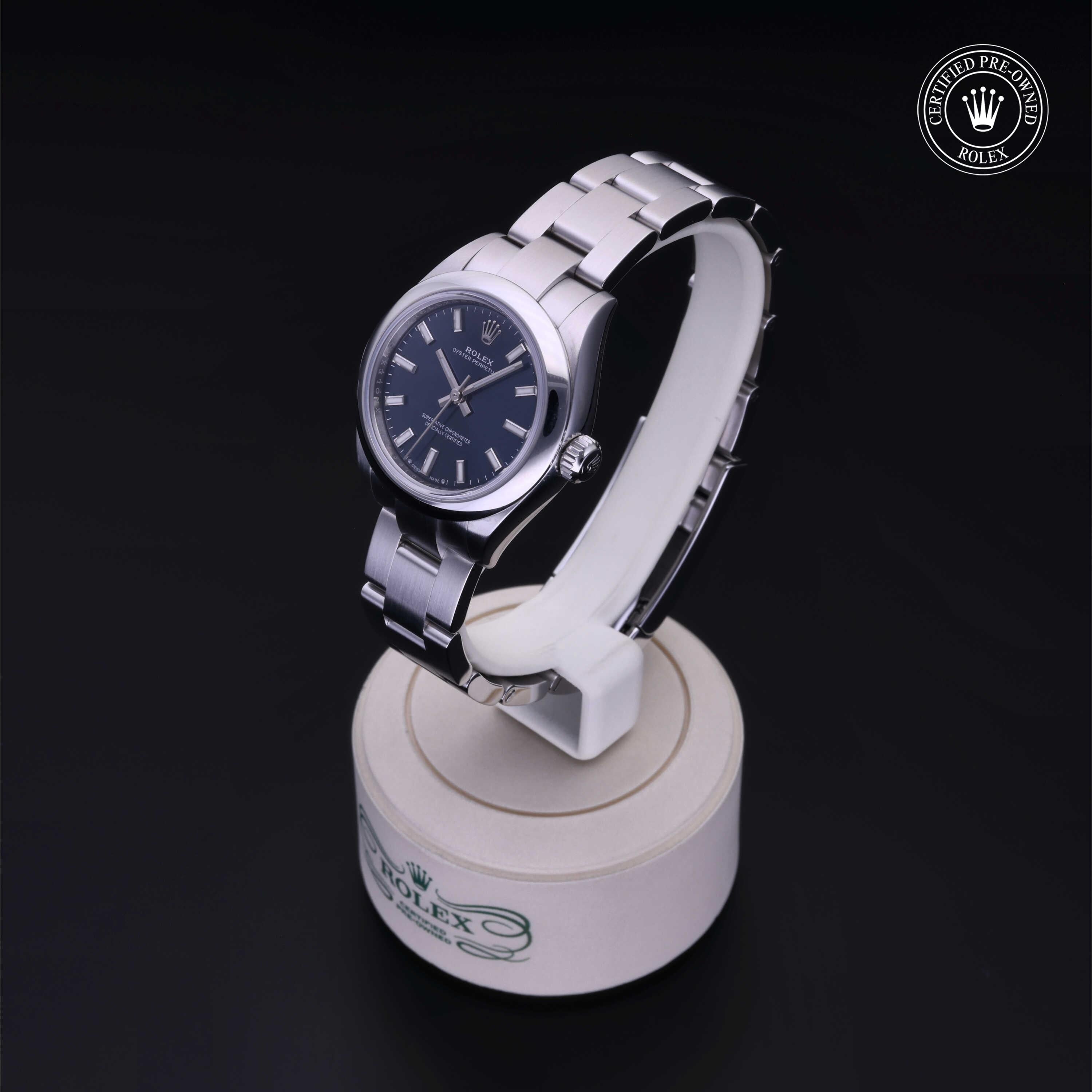 Rolex Certified Pre-owned Oyster Perpetual M276200-0003 front on black background