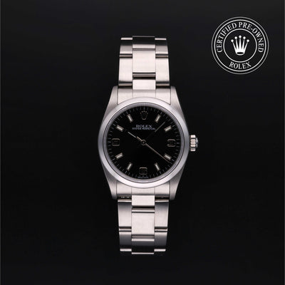 Rolex Certified Pre-owned Oyster Perpetual M77080-0025 front on black background