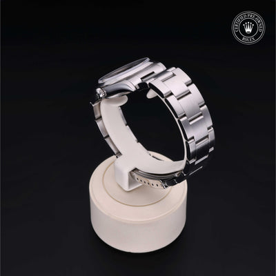 Rolex Certified Pre-owned Oyster Perpetual M77080-0025 front on black background