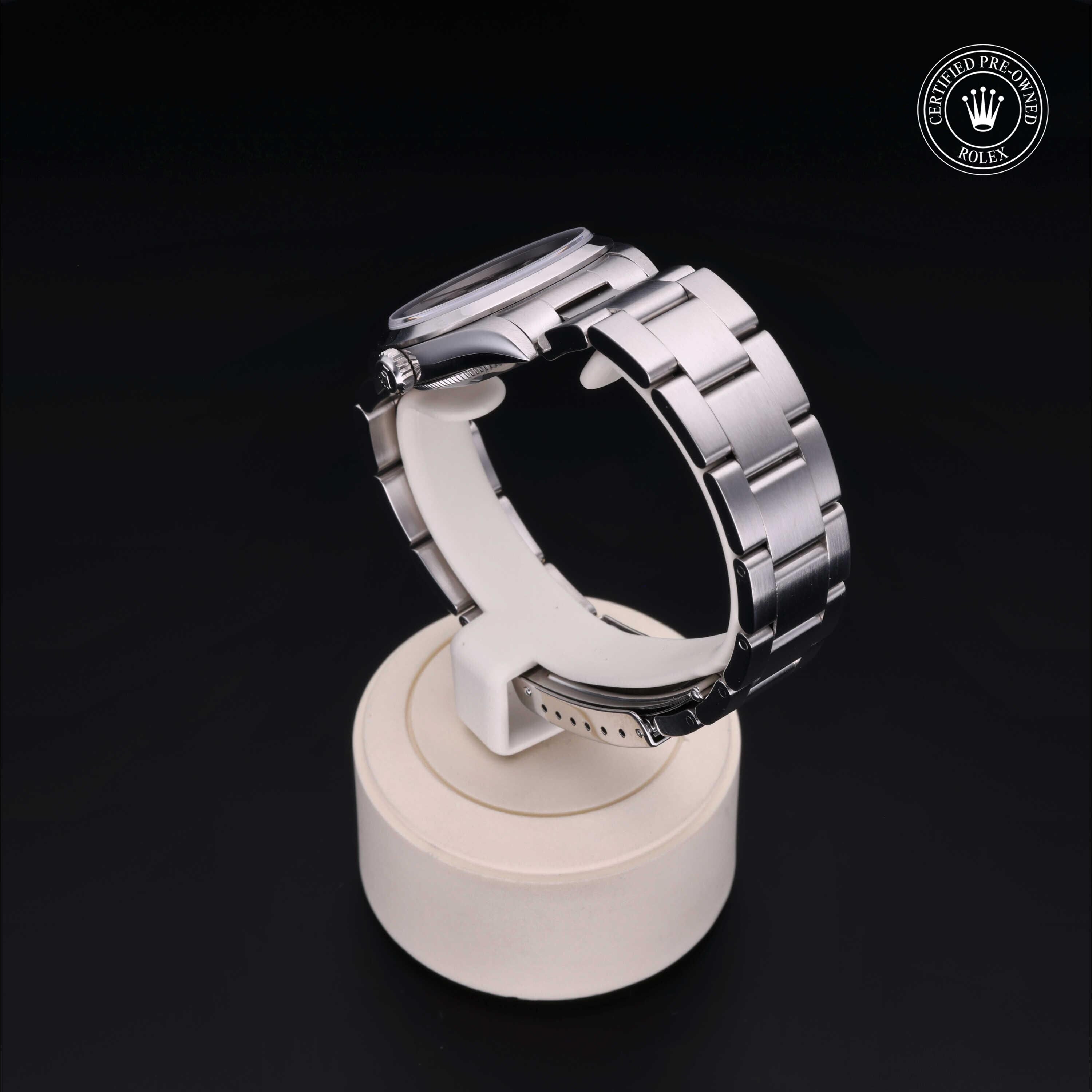 Rolex Certified Pre-owned Oyster Perpetual M77080-0025 front on black background