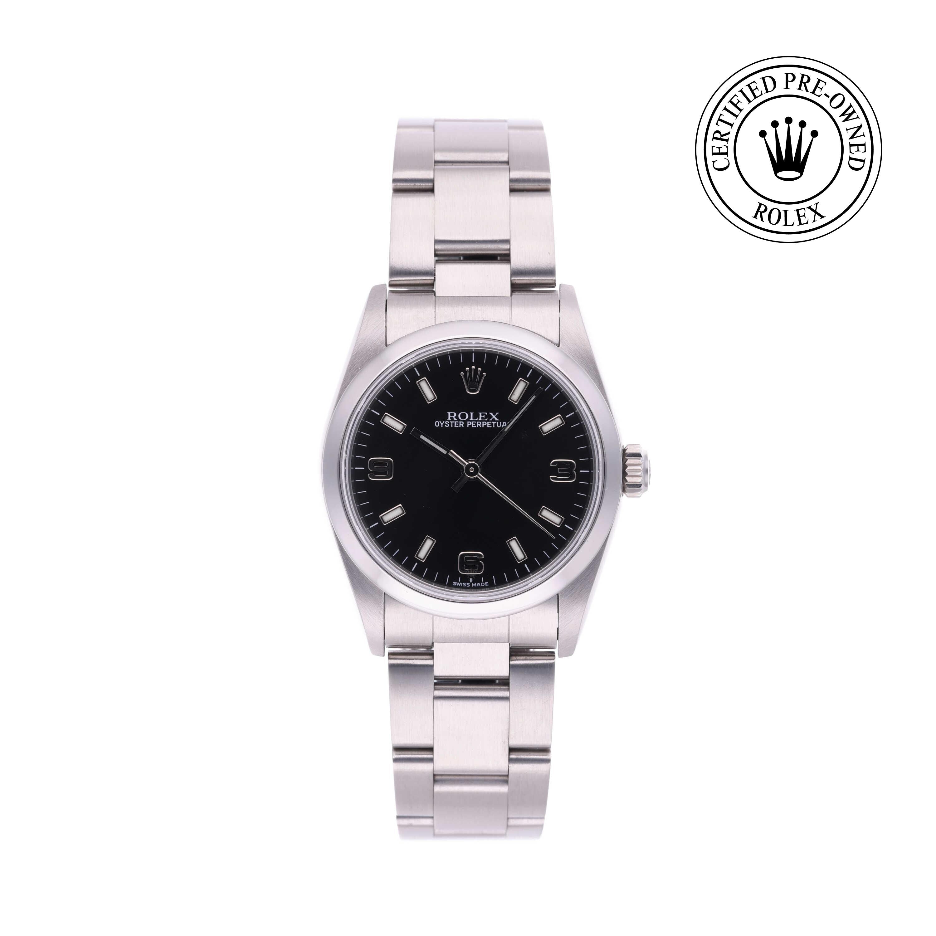 Rolex Certified Pre-owned Oyster Perpetual M77080-0025 front on white background
