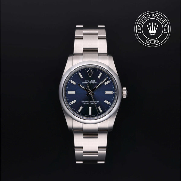 Rolex Certified Pre-owned Oyster Perpetual M124200-0003 front on black background