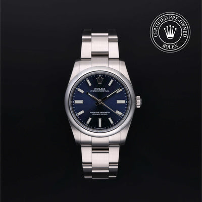 Rolex Certified Pre-owned Oyster Perpetual M124200-0003 front on black background