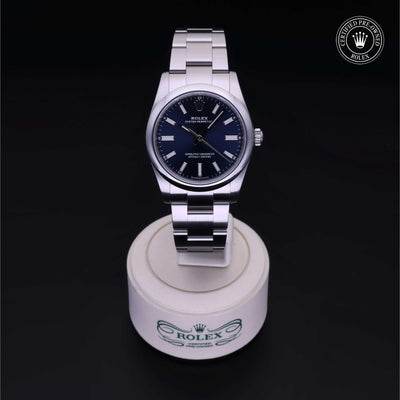 Rolex Certified Pre-owned Oyster Perpetual M124200-0003 front on black background