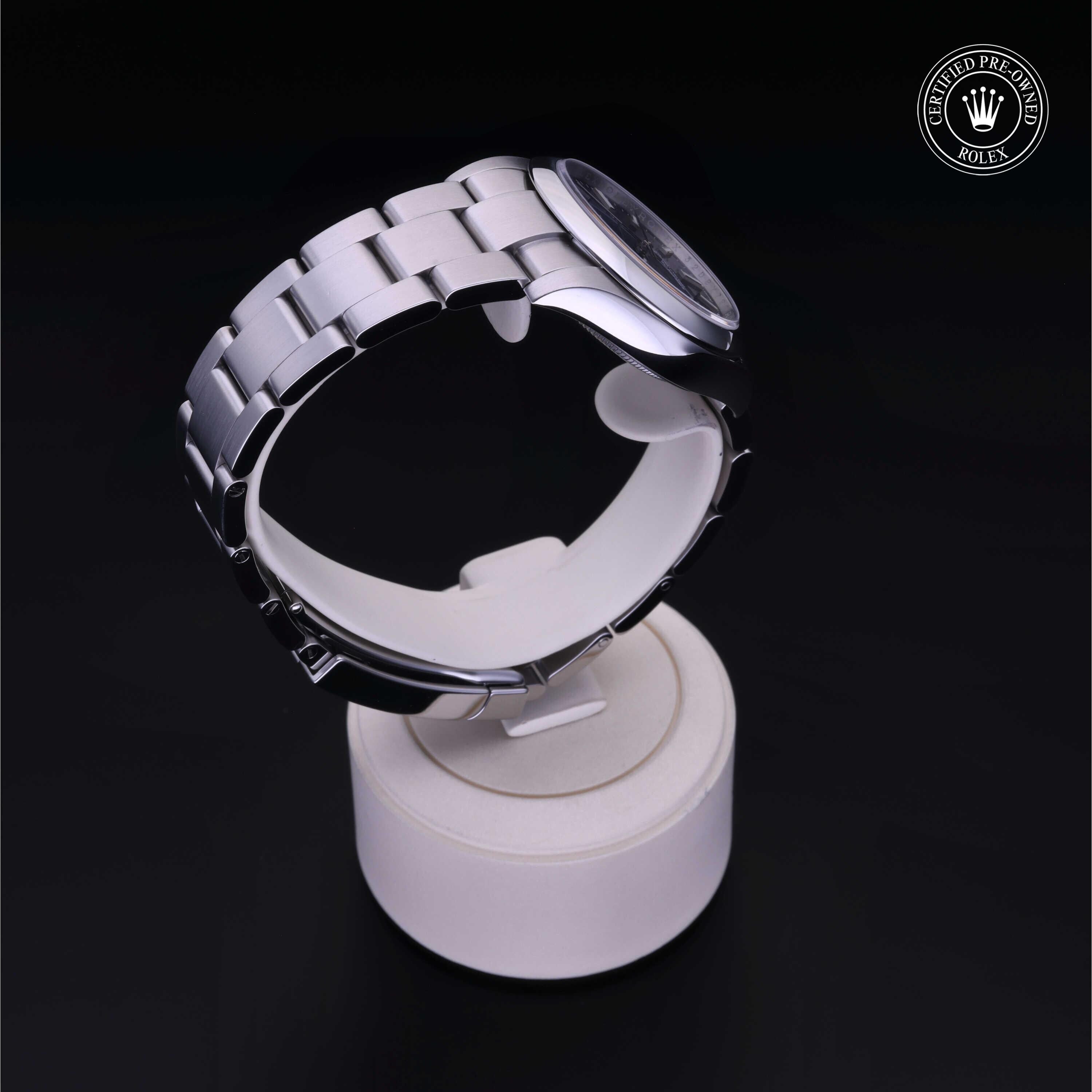Rolex Certified Pre-owned Oyster Perpetual M124200-0003 front on black background
