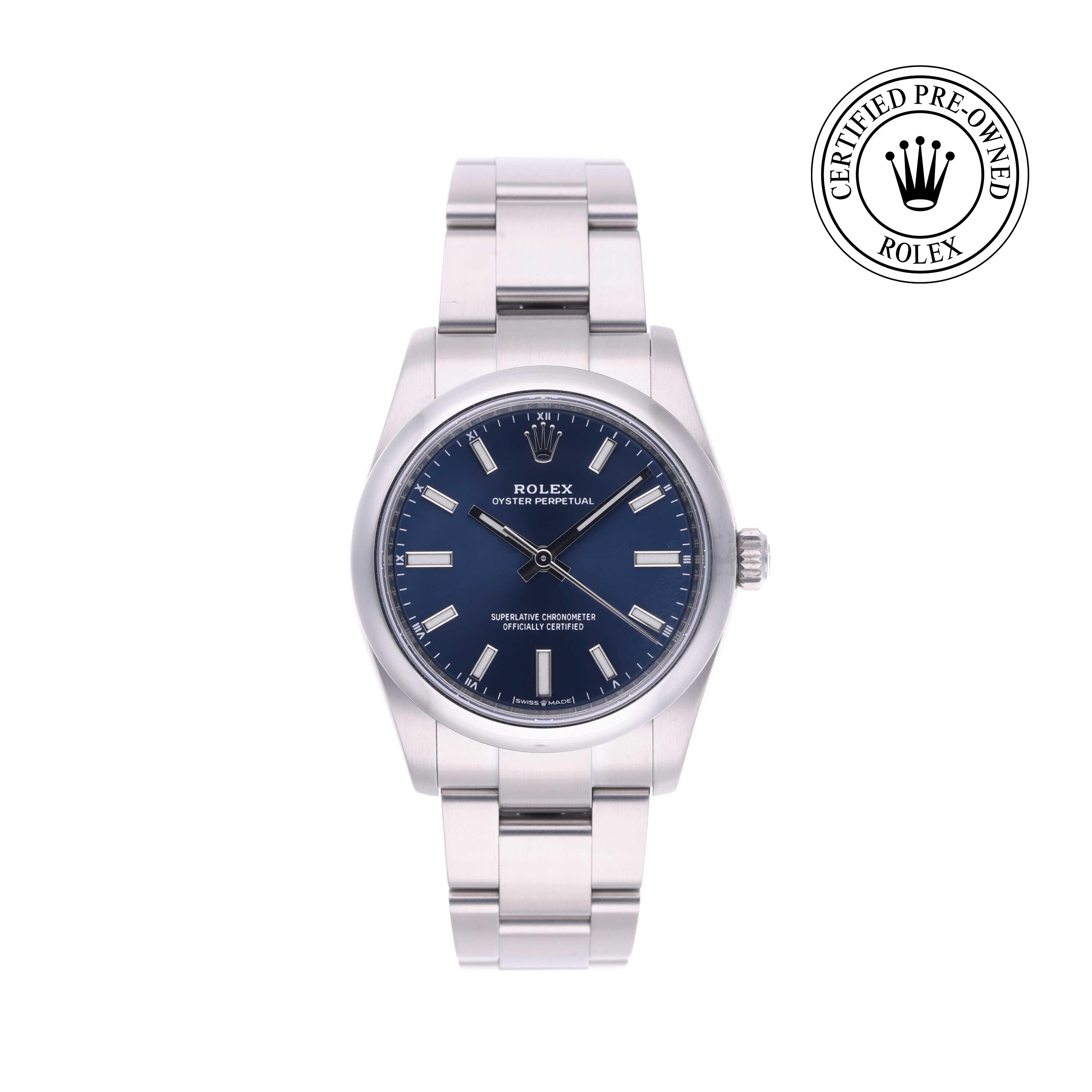 Rolex Certified Pre-owned Oyster Perpetual M124200-0003 front on white background