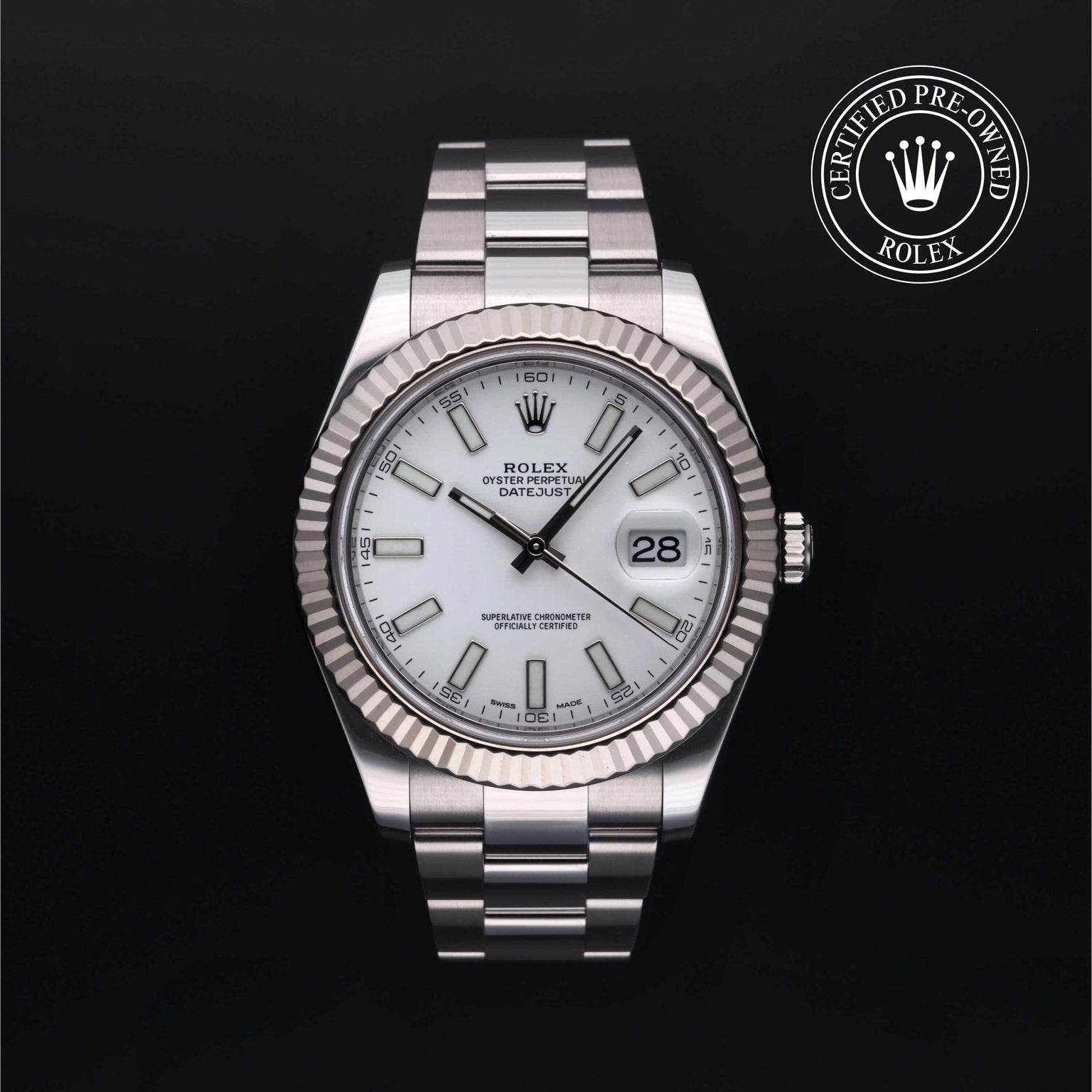 Rolex Certified Pre-owned Datejust M116334-0006 front on black background