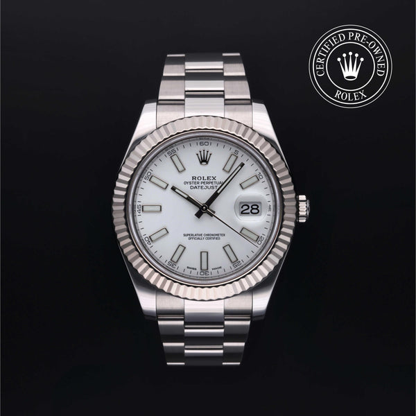 Rolex Certified Pre-owned Datejust M116334-0006 front on black background