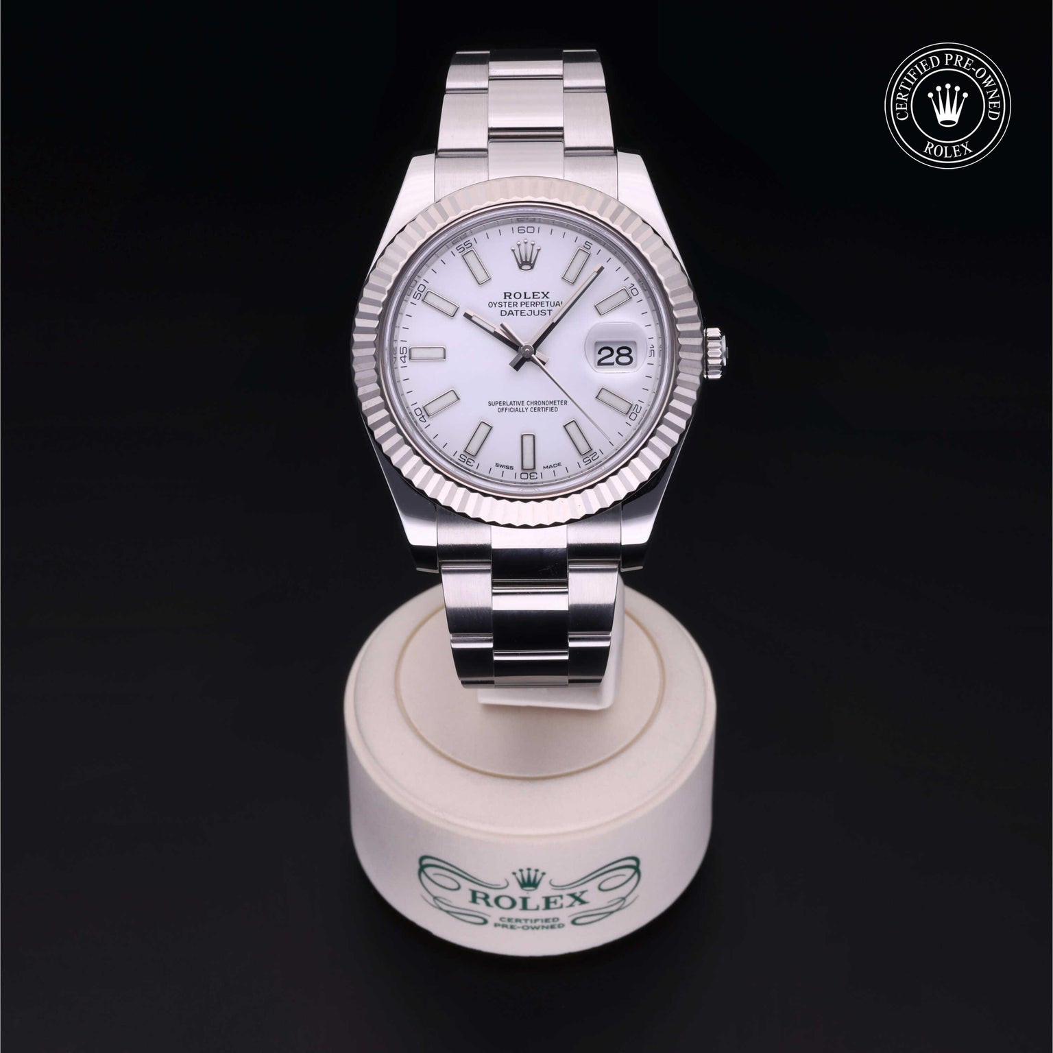 Rolex Certified Pre-owned Datejust M116334-0006 front on black background