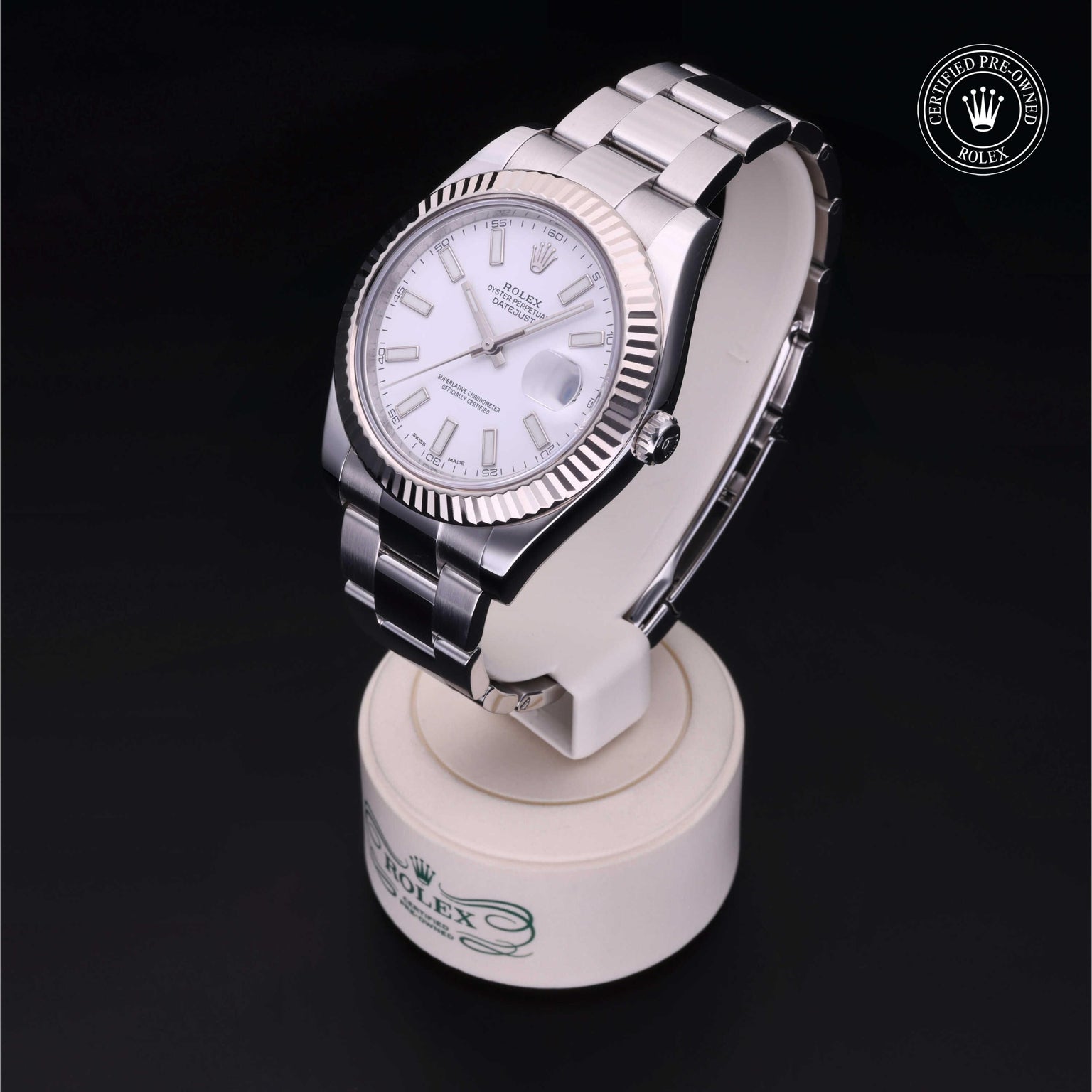 Rolex Certified Pre-owned Datejust M116334-0006 front on black background
