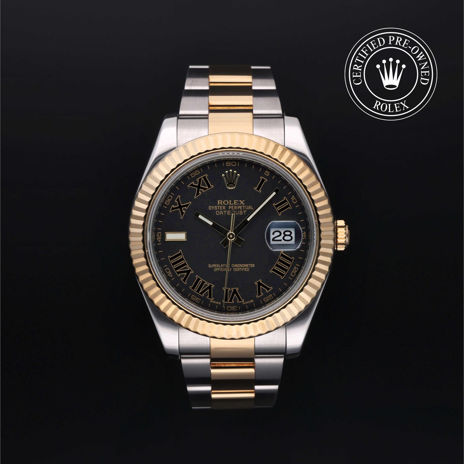 Rolex Certified Pre-owned Datejust M116333-0002 front on black background