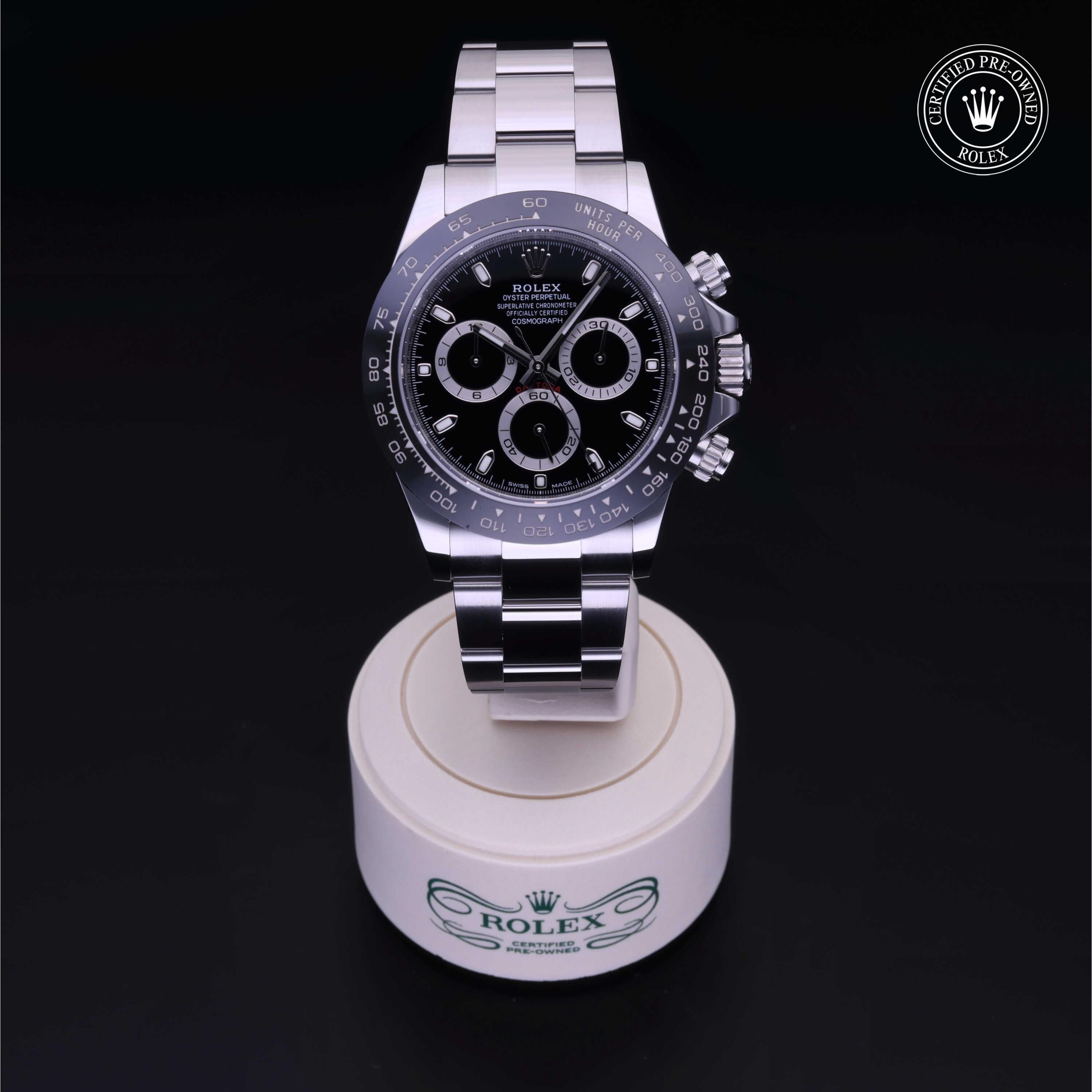 Rolex Certified Pre-owned Daytona M116500LN-0002 front on black background