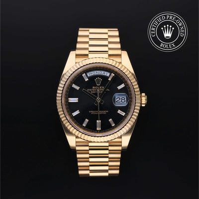 Rolex Certified Pre-owned Day-date M228238-0004 front on black background