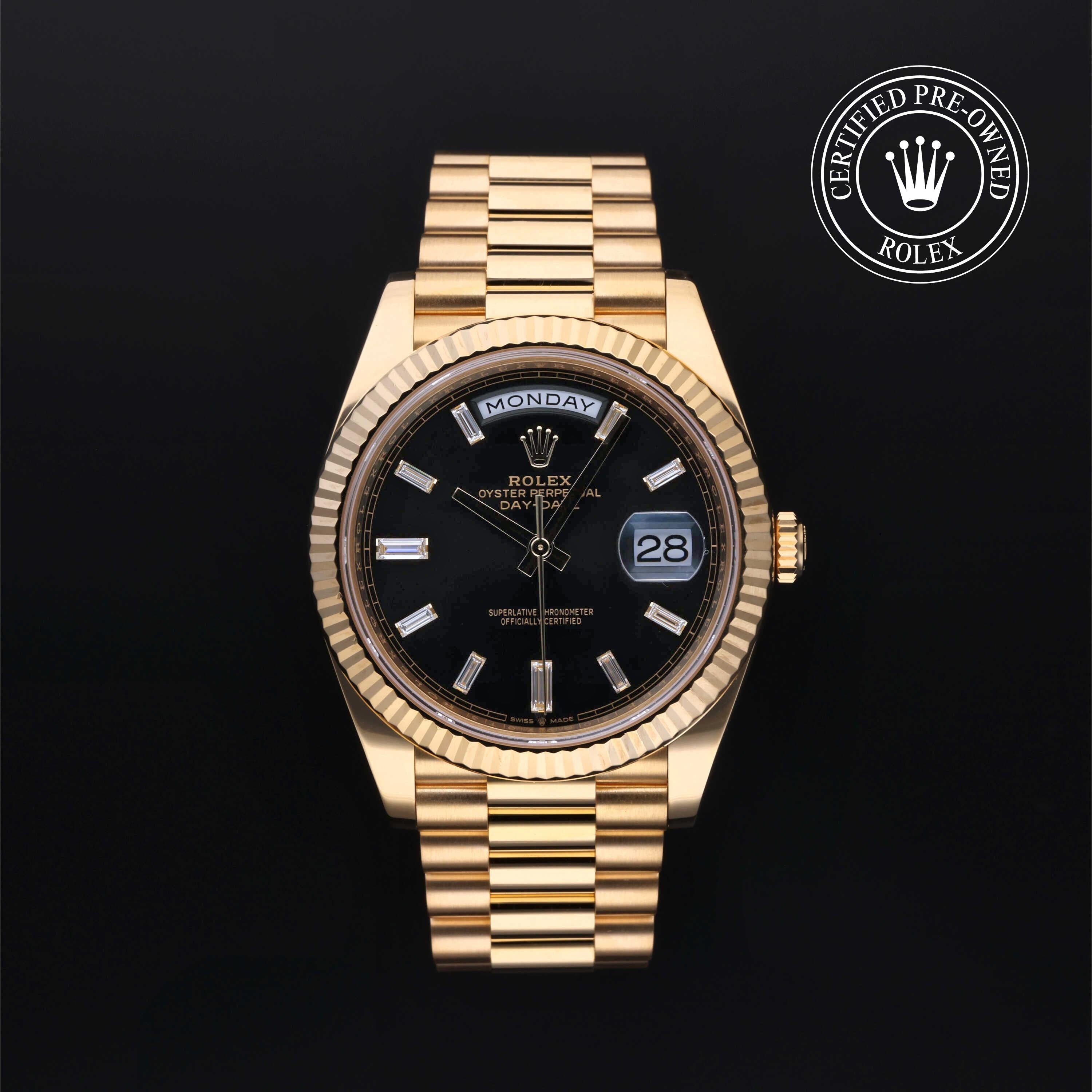 Rolex Certified Pre-owned Day-date M228238-0004 front on black background