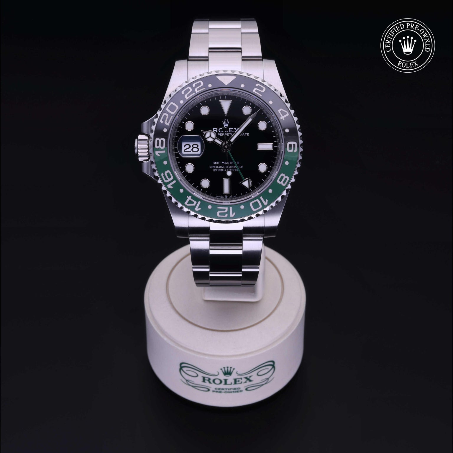 Rolex Certified Pre-owned GMT M126720VTNR-0001 front on black background
