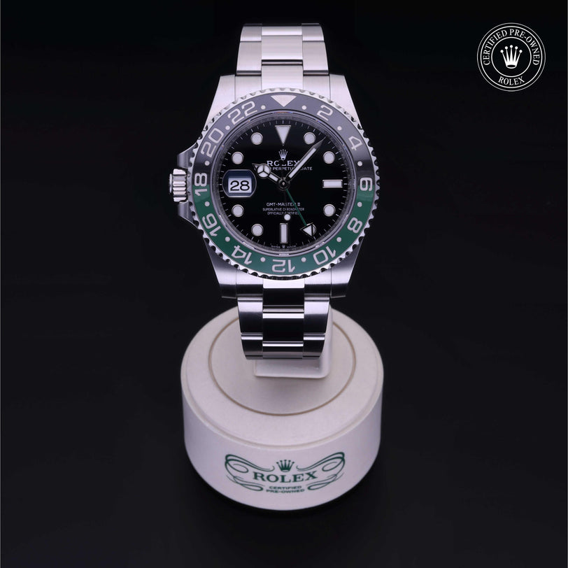 Rolex Certified Pre-owned GMT M126720VTNR-0001 front on black background