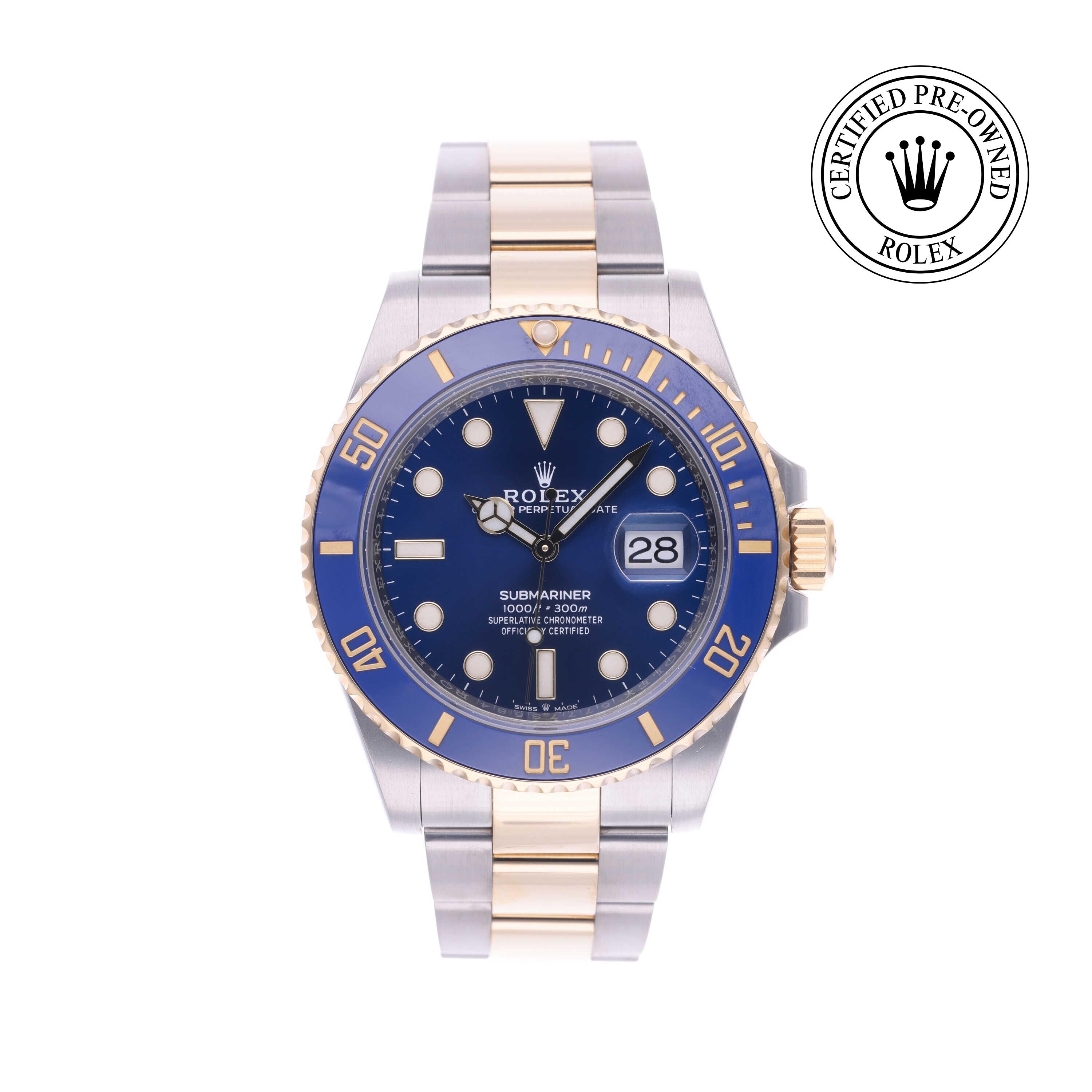 Rolex Certified Pre-owned Submariner M126613LB-0002 front on white background