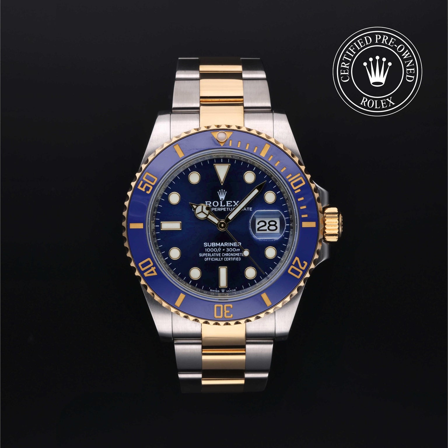 Rolex Certified Pre-owned Submariner M126613LB-0002 front on black background