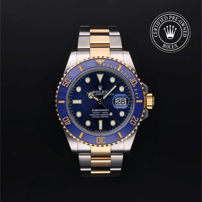 Rolex Certified Pre-owned Submariner M126613LB-0002 front on black background