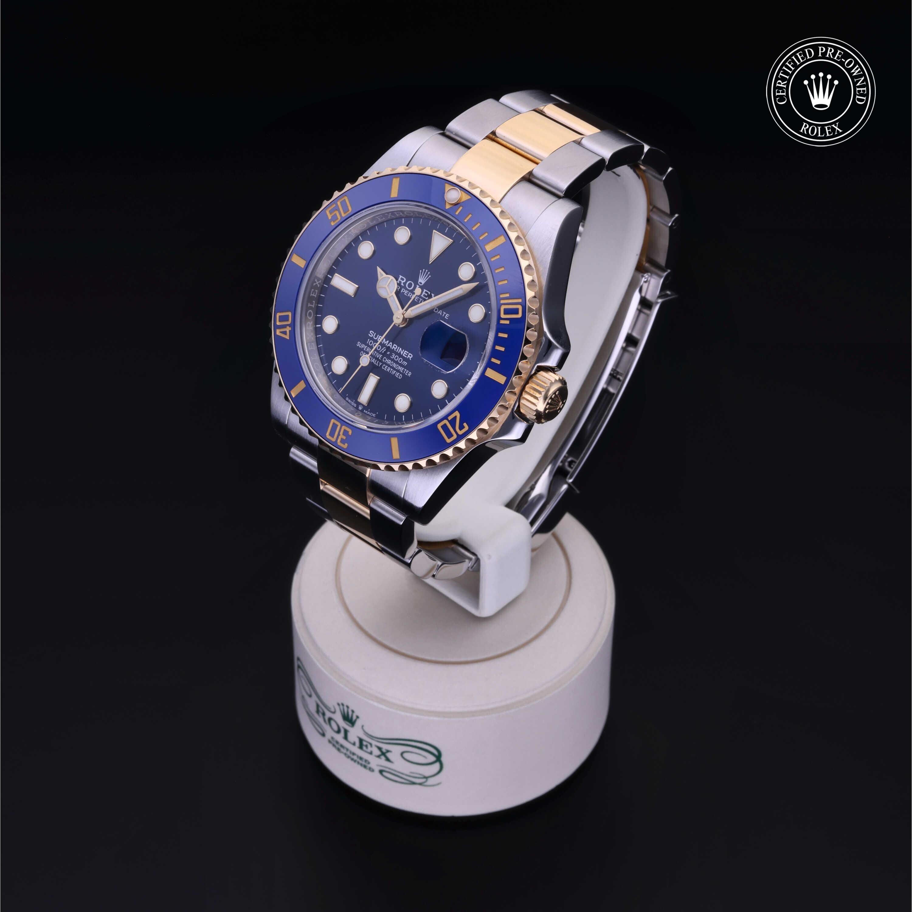Rolex Certified Pre-owned Submariner M126613LB-0002 front on black background