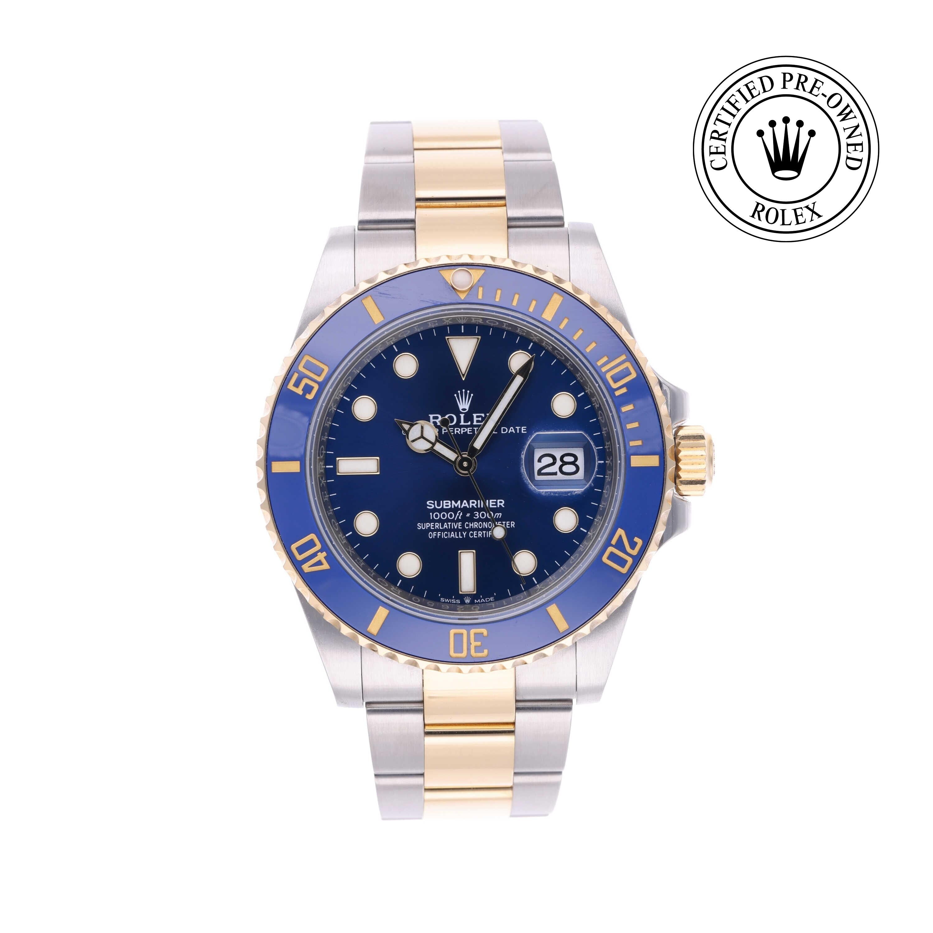 Rolex Certified Pre-owned Submariner M126613LB-0002 front on white background