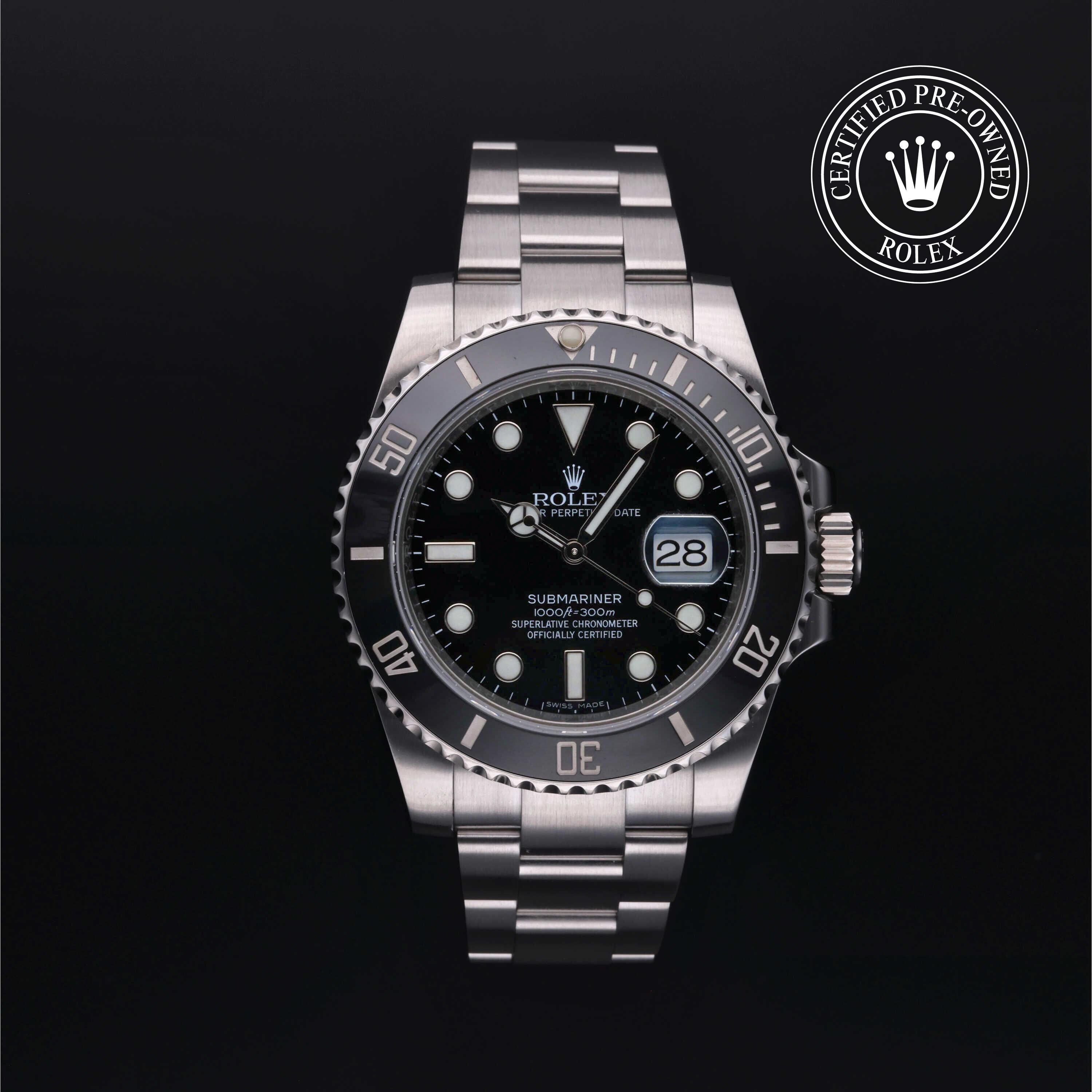 Rolex Certified Pre-owned Submariner M116610LN-0001 front on black background
