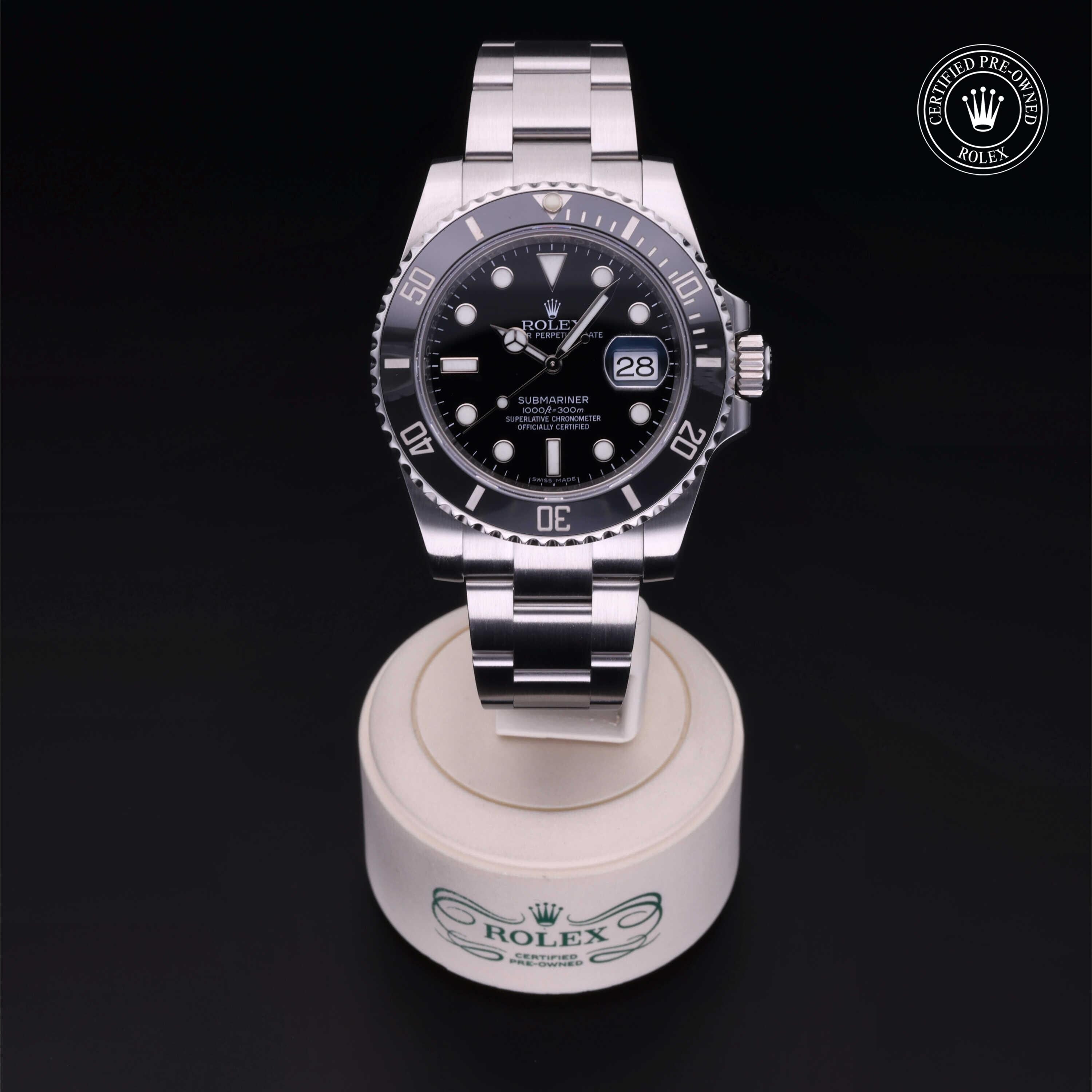 Rolex Certified Pre-owned Submariner M116610LN-0001 front on black background