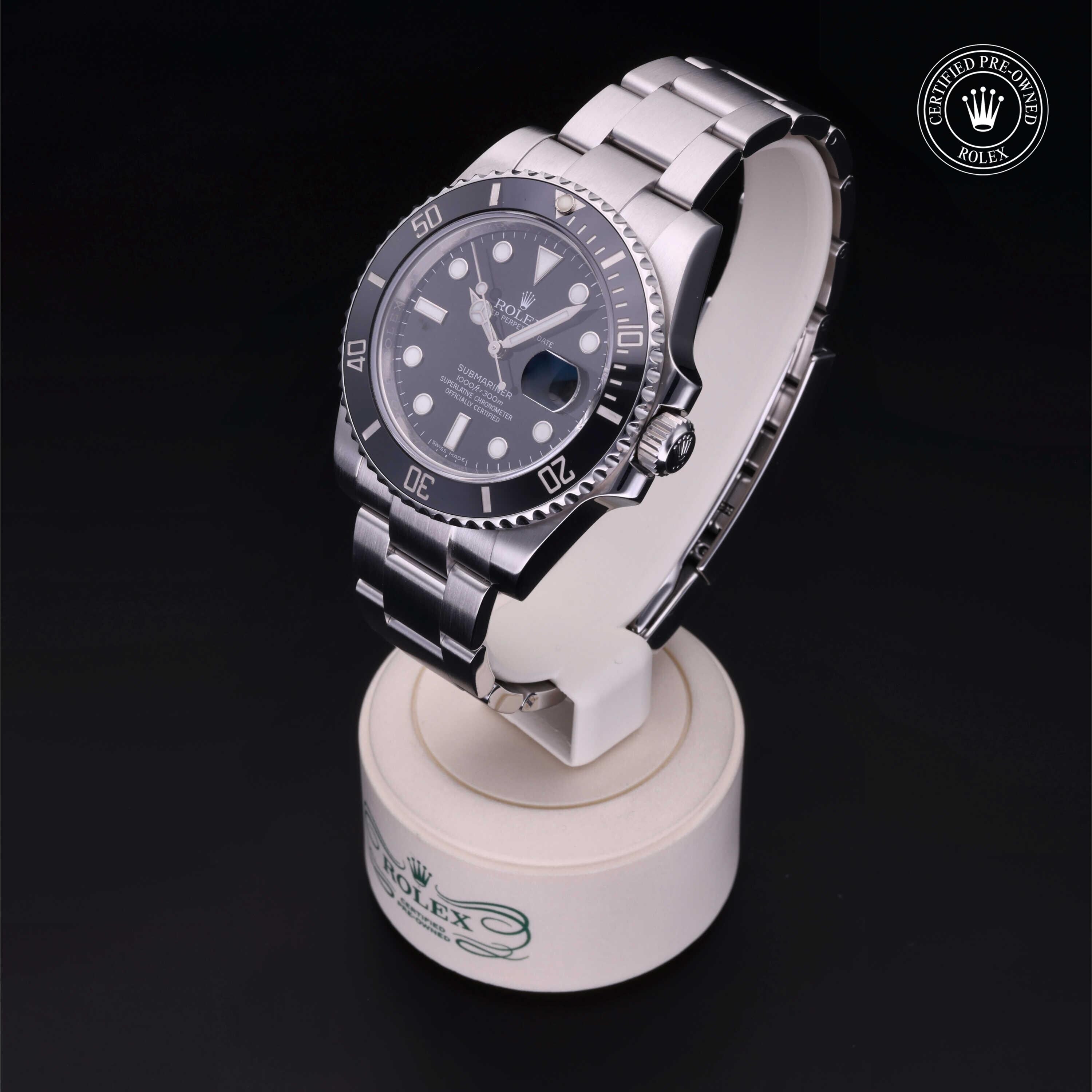 Rolex Certified Pre-owned Submariner M116610LN-0001 front on black background