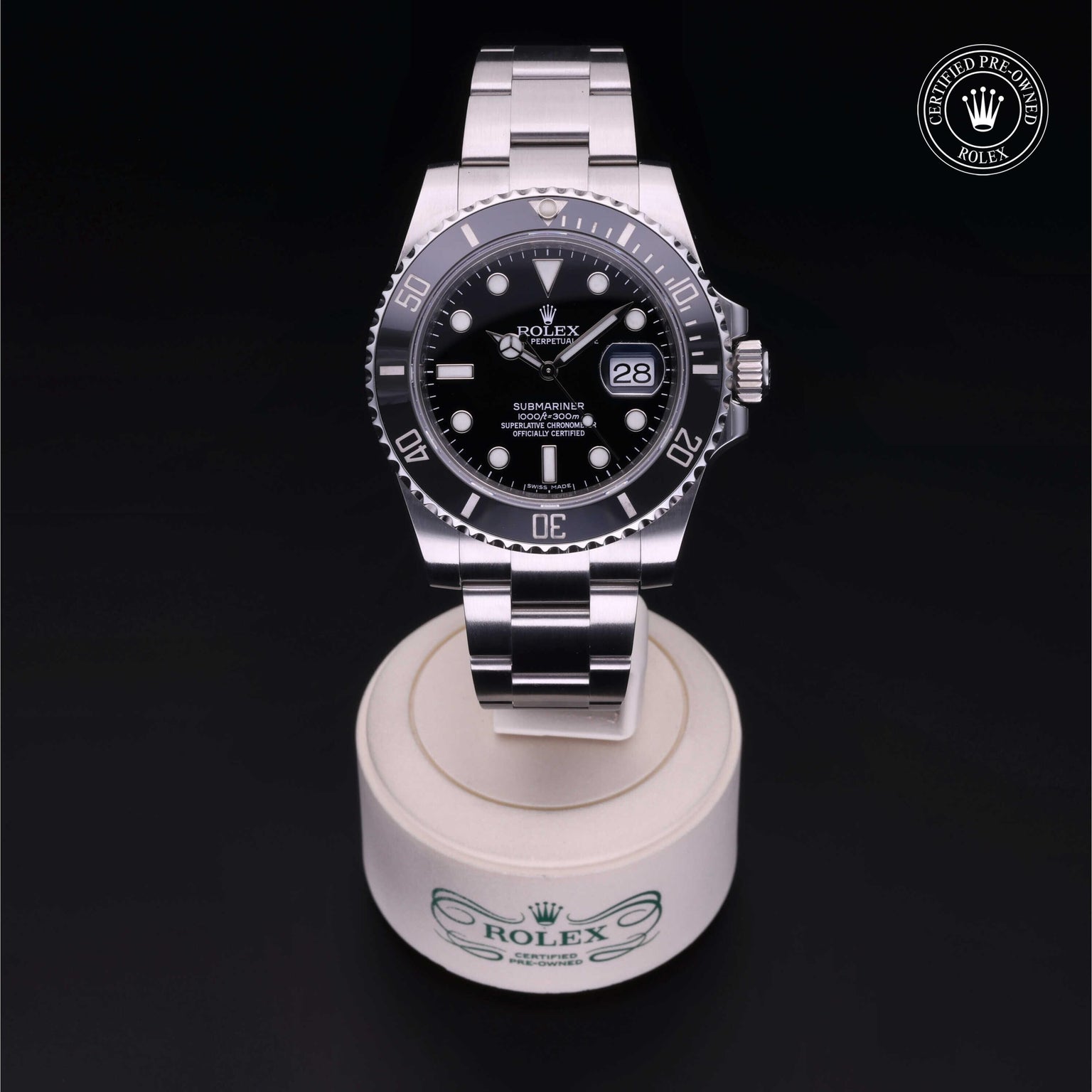 Rolex Certified Pre-owned Submariner M116610LN-0001 front on black background