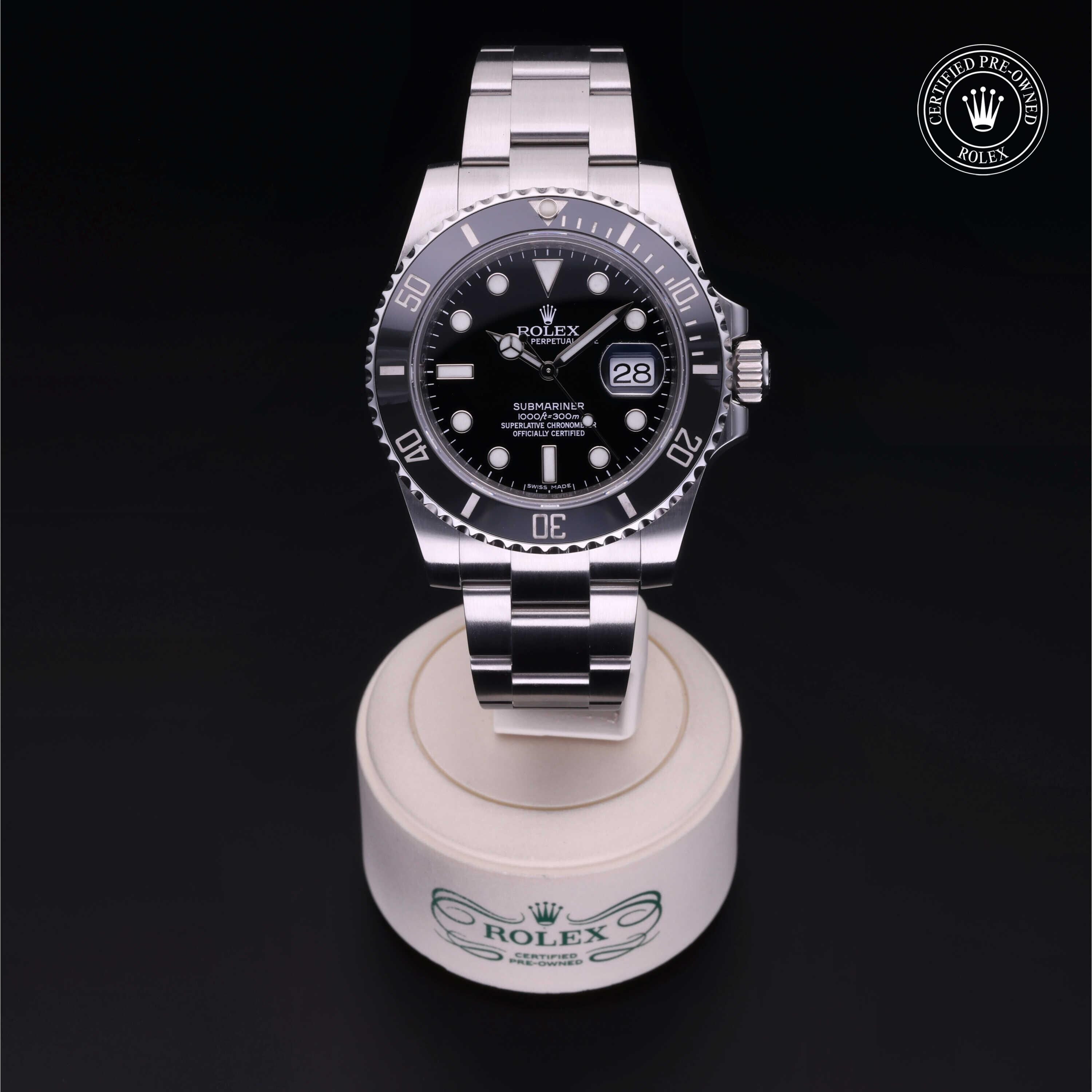 Rolex Certified Pre-owned Submariner M116610LN-0001 front on black background