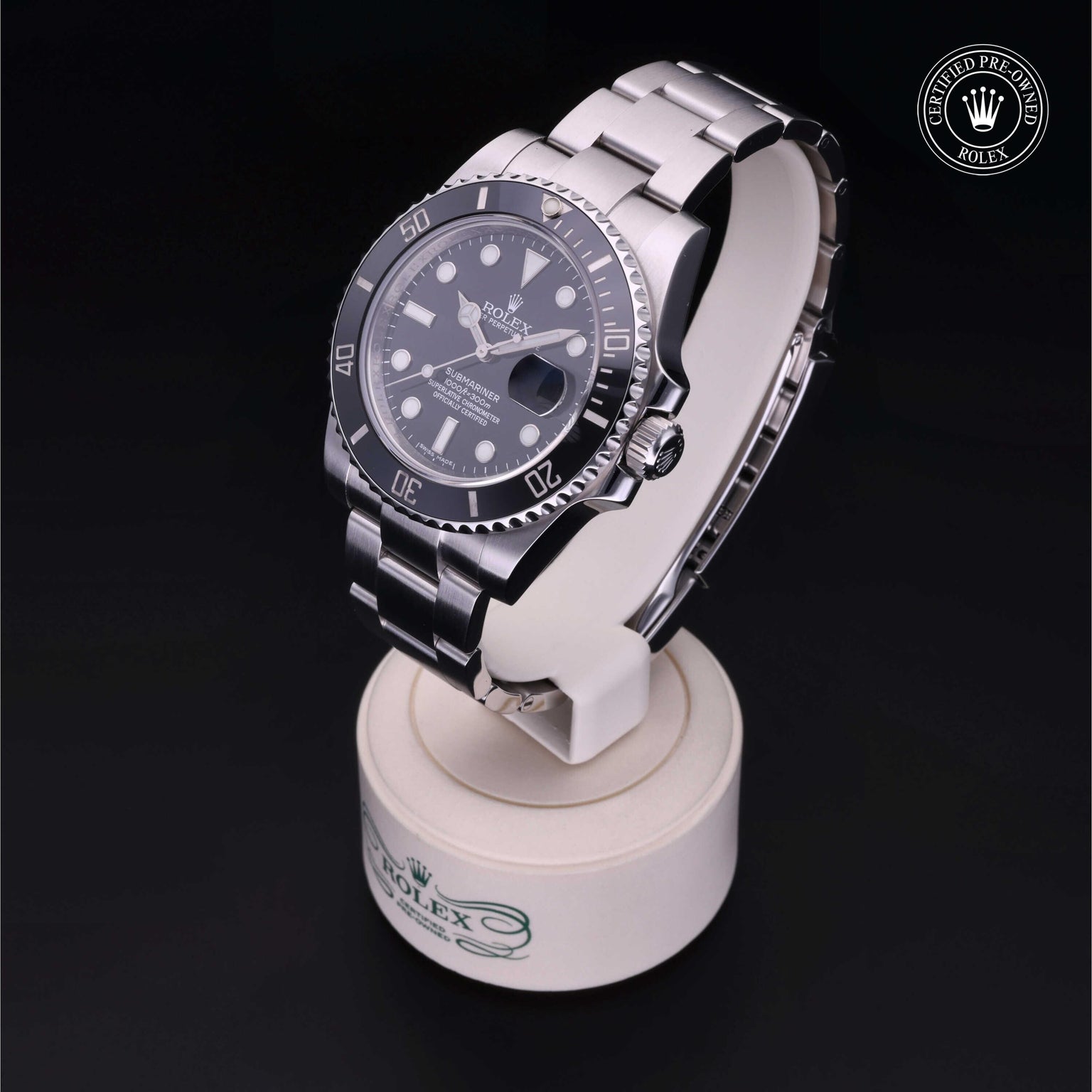 Rolex Certified Pre-owned Submariner M116610LN-0001 front on black background
