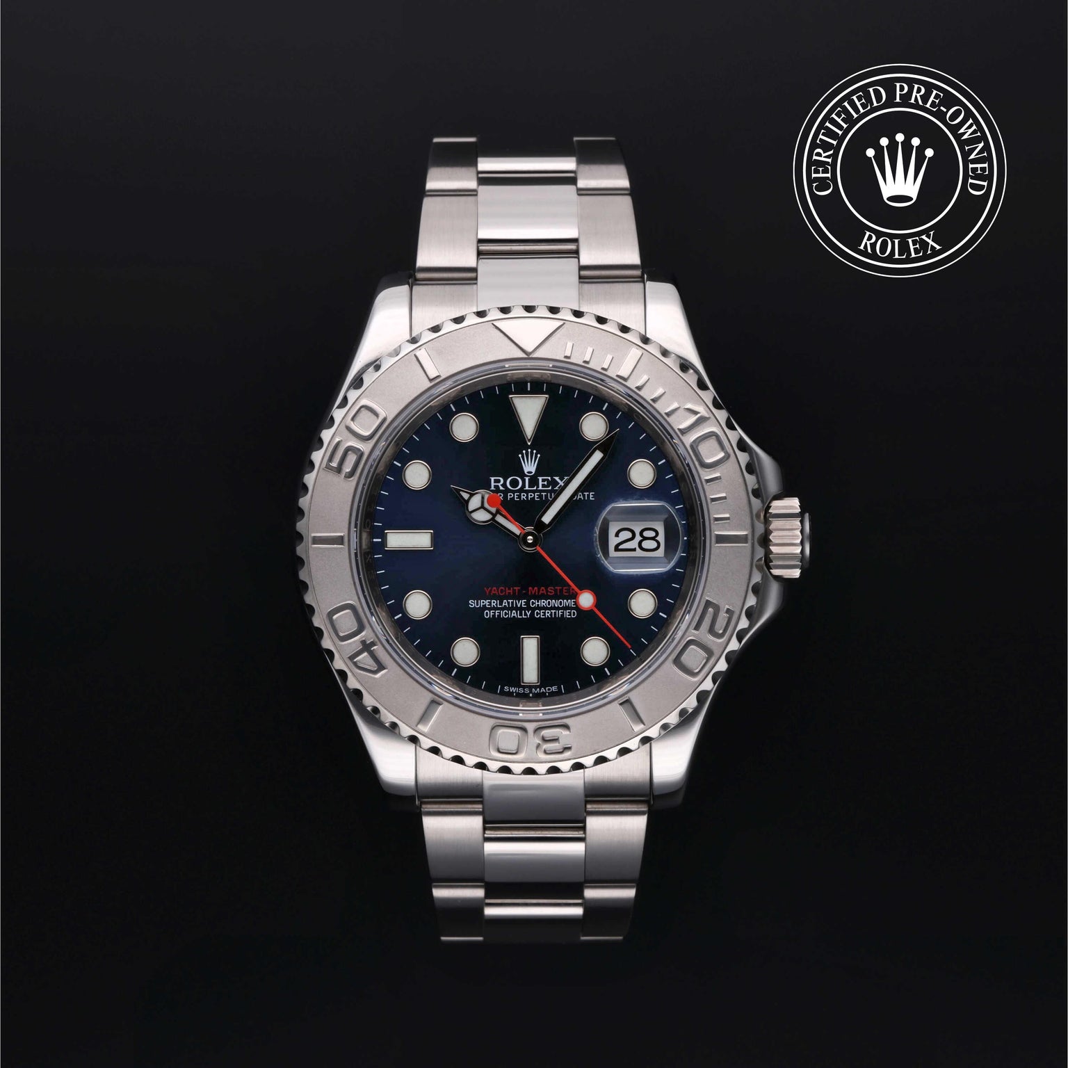 Rolex Certified Pre-owned Yacht-Master M116622-0001 front on black background