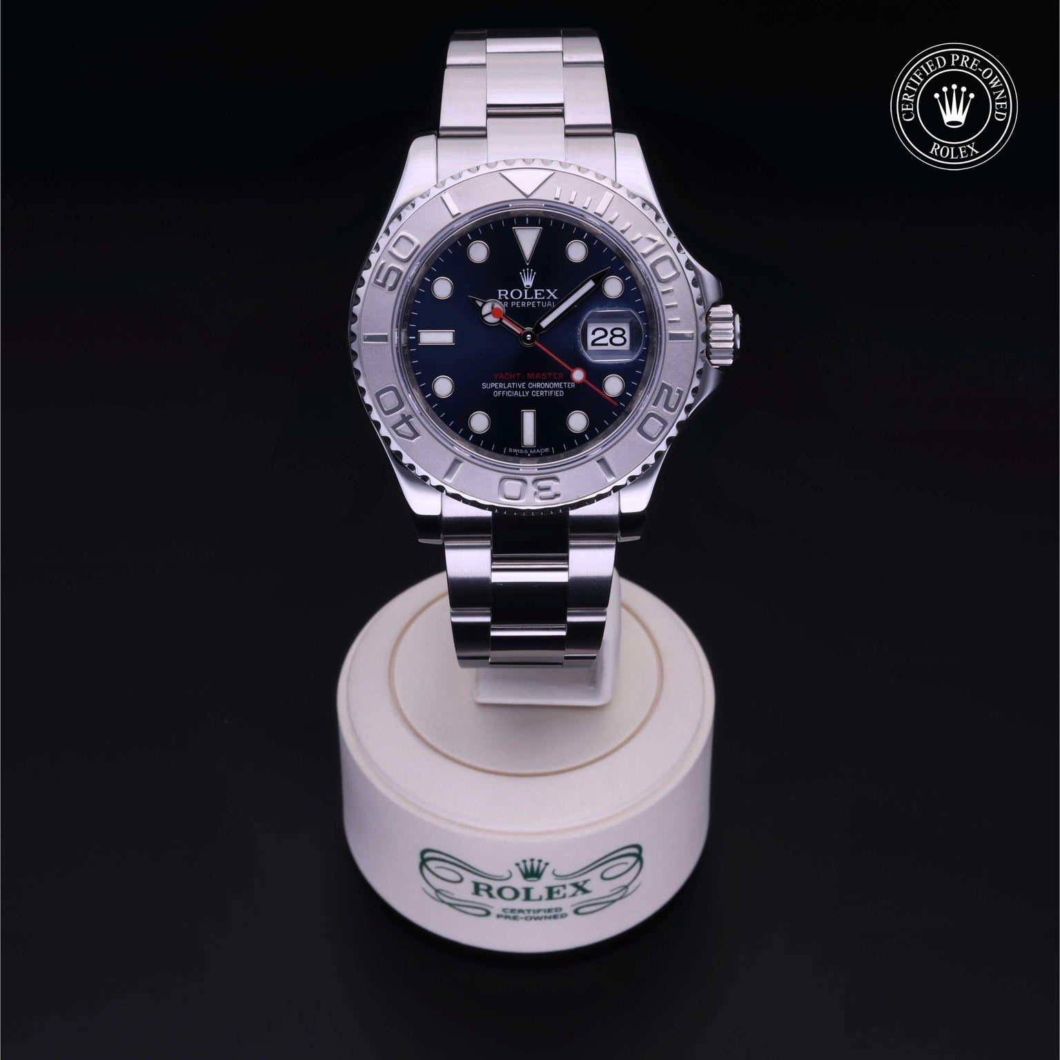 Rolex Certified Pre-owned Yacht-Master M116622-0001 front on black background