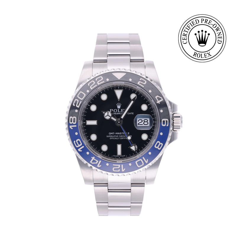 Rolex Certified Pre-owned GMT M116710BLNR-0002 front on white background