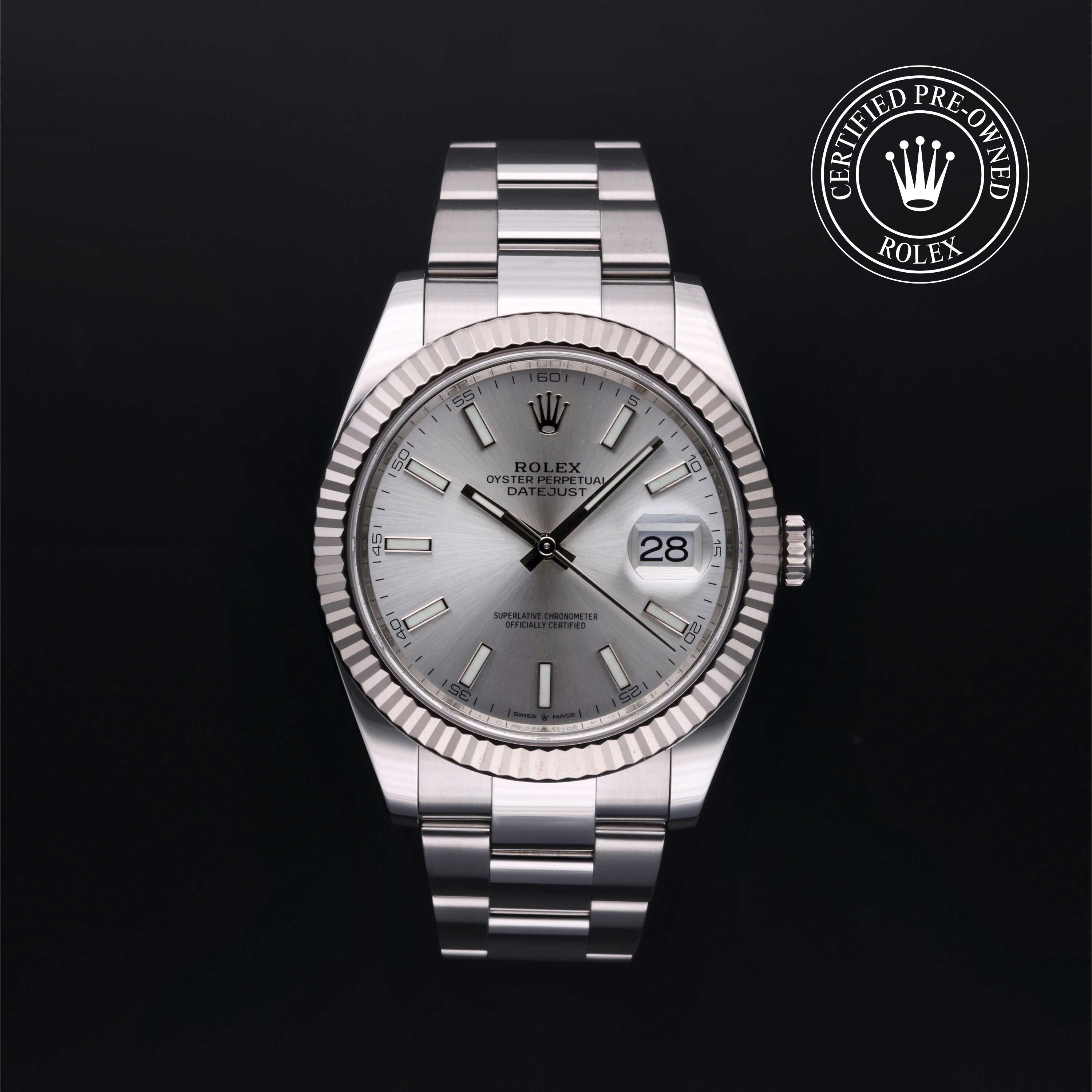 Rolex Certified Pre-owned Datejust M126334-0003 front on black background