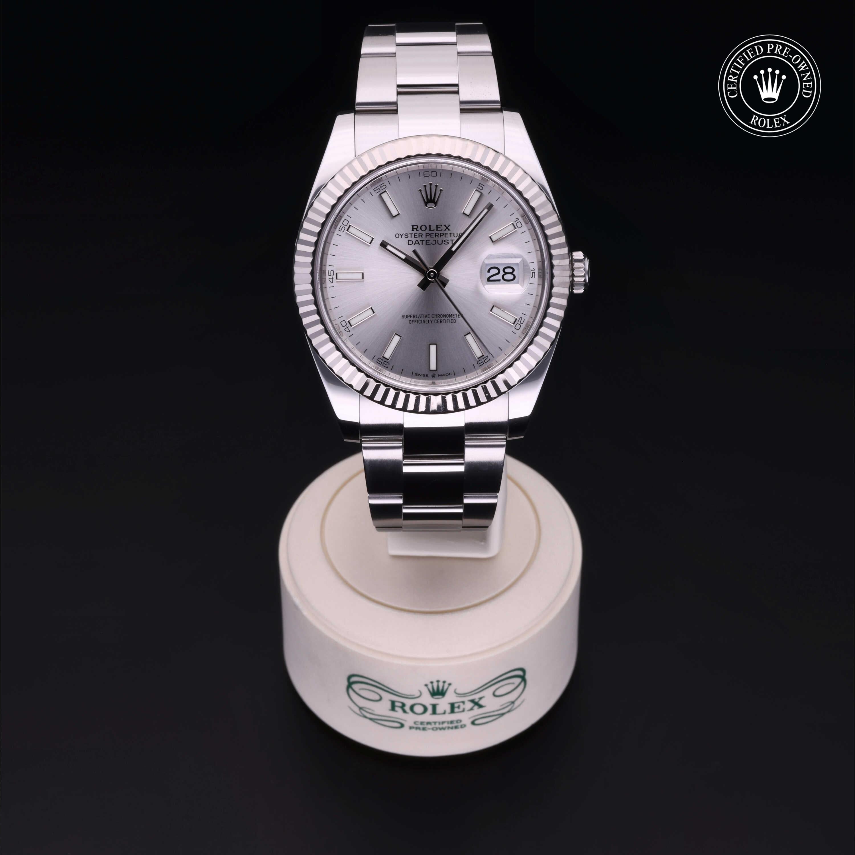 Rolex Certified Pre-owned Datejust M126334-0003 front on black background