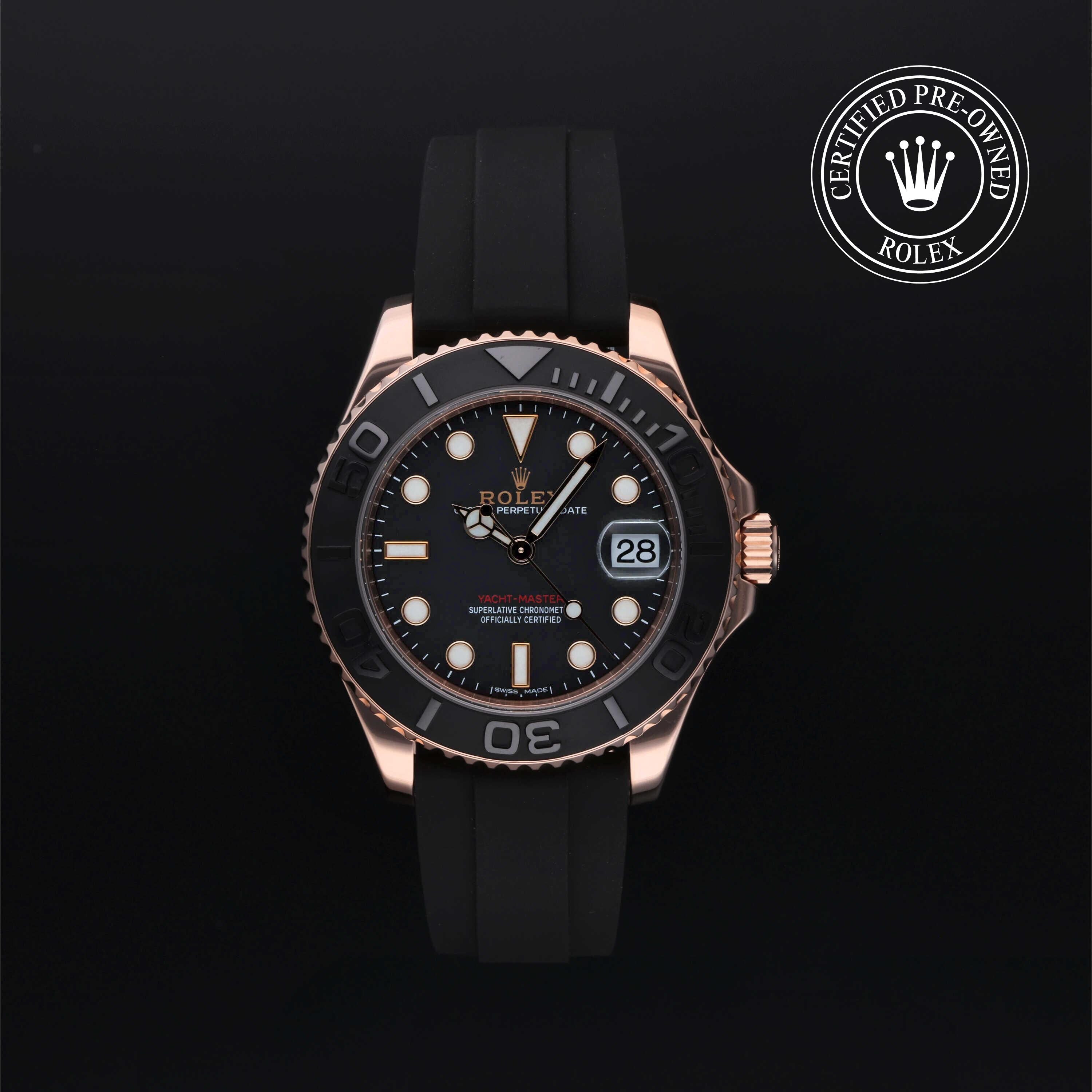 Rolex Certified Pre-owned Yacht-Master M268655-0002 front on black background