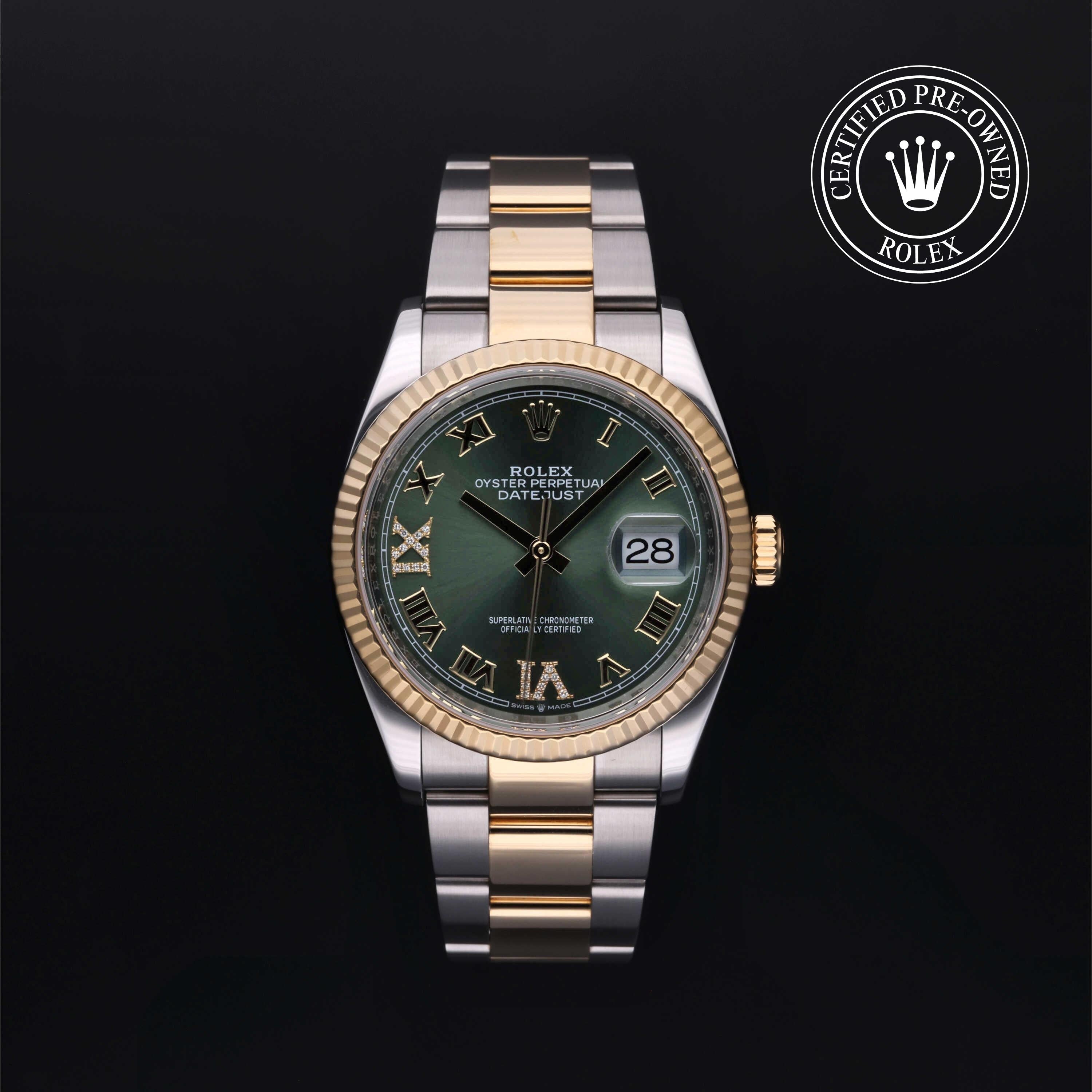 Rolex Certified Pre-owned Datejust M126233-0026 front on black background