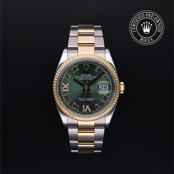 Rolex Certified Pre-owned Datejust M126233-0026 front on black background