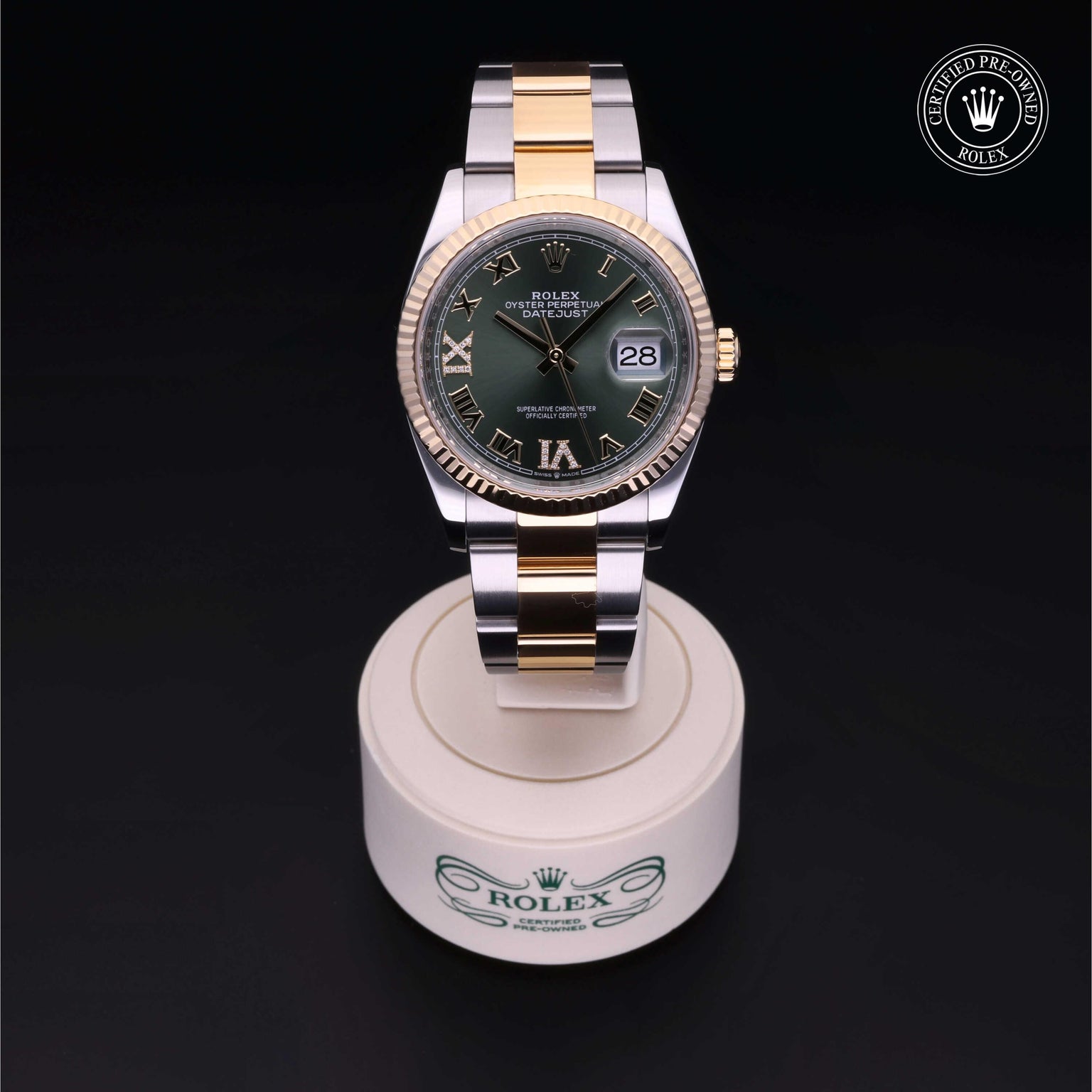 Rolex Certified Pre-owned Datejust M126233-0026 front on black background