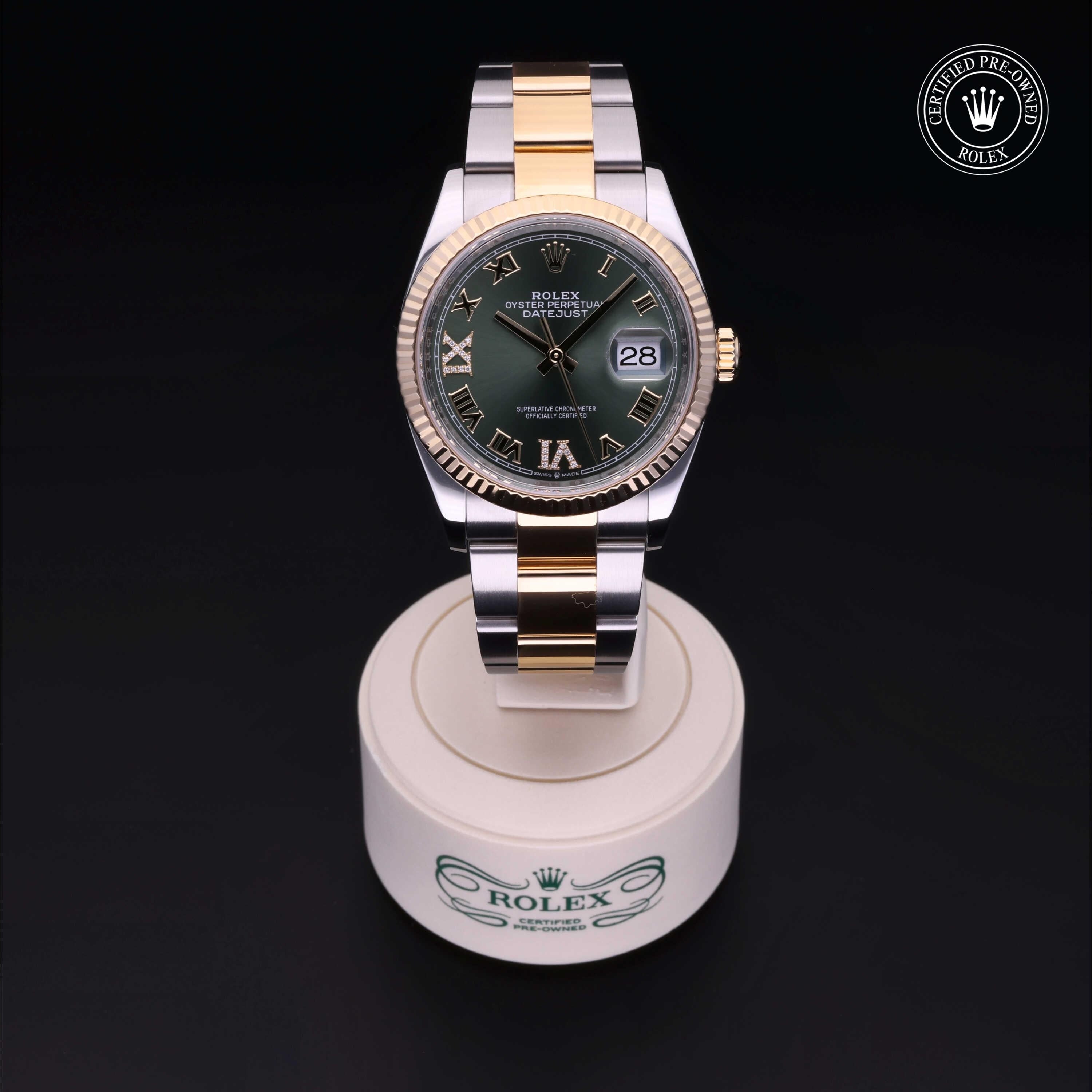 Rolex Certified Pre-owned Datejust M126233-0026 front on black background