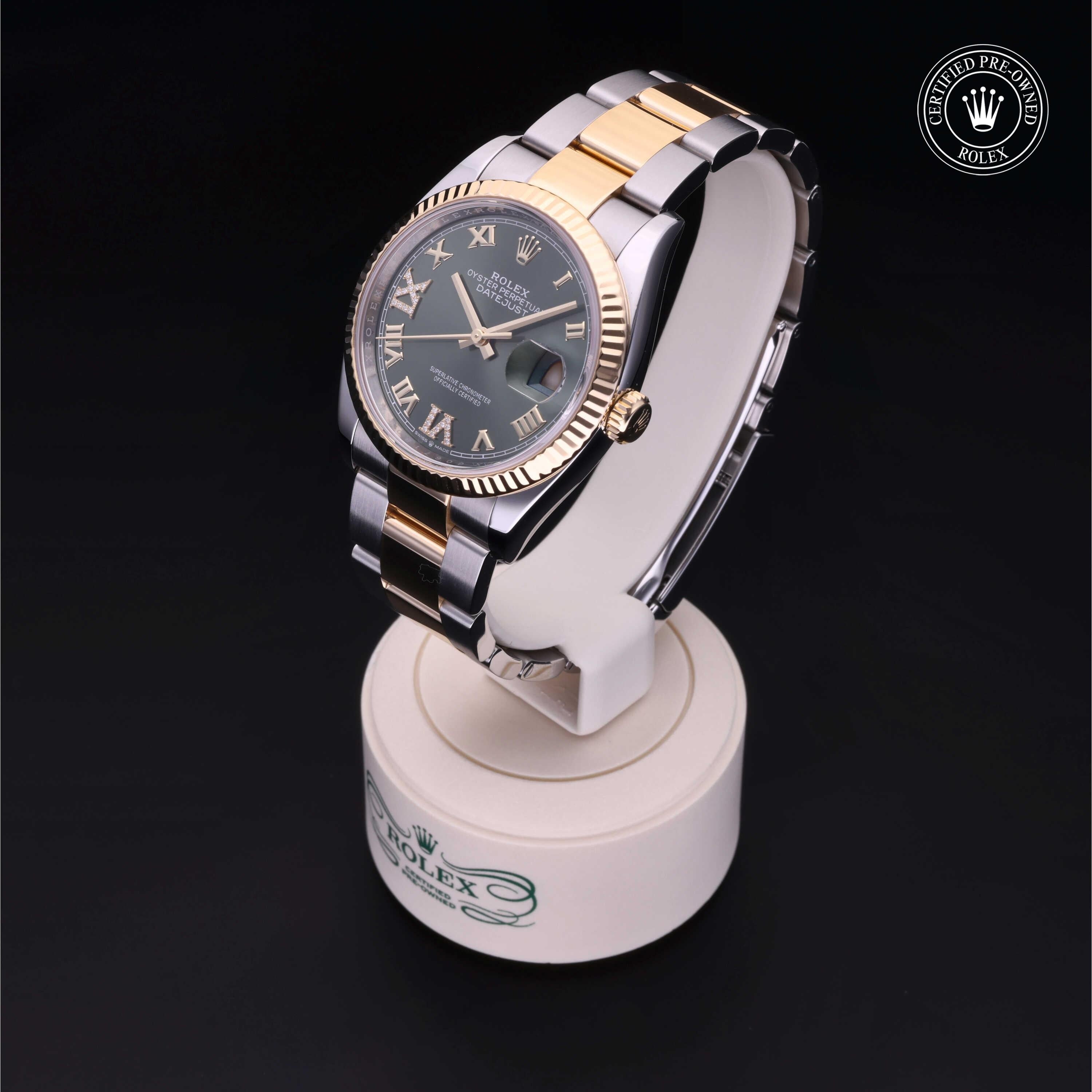 Rolex Certified Pre-owned Datejust M126233-0026 front on black background
