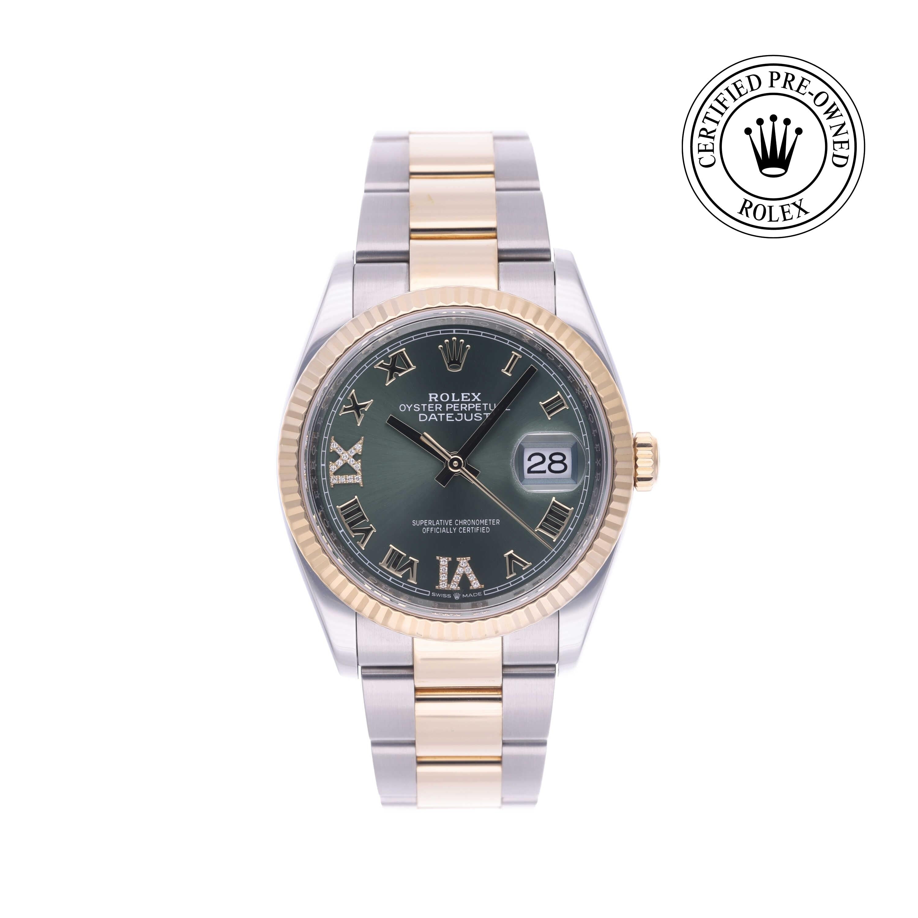 Rolex Certified Pre-owned Datejust M126233-0026 front on white background