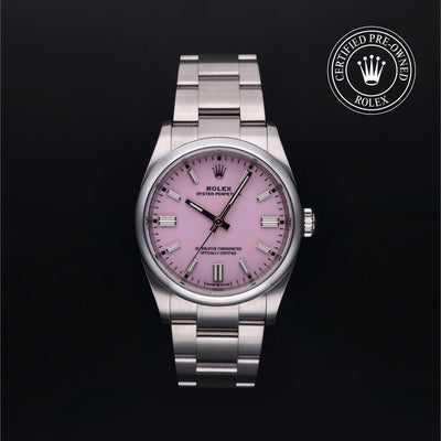 Rolex Certified Pre-owned Oyster Perpetual M126000-0008 front on black background