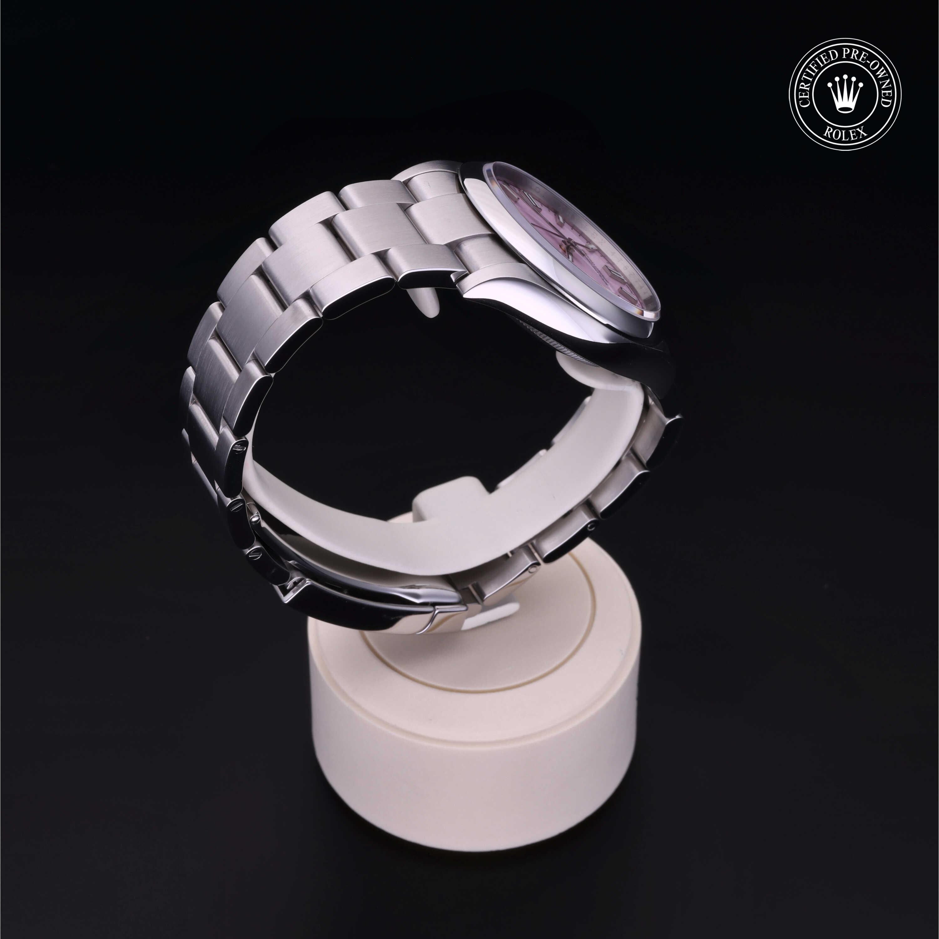 Rolex Certified Pre-owned Oyster Perpetual M126000-0008 front on black background